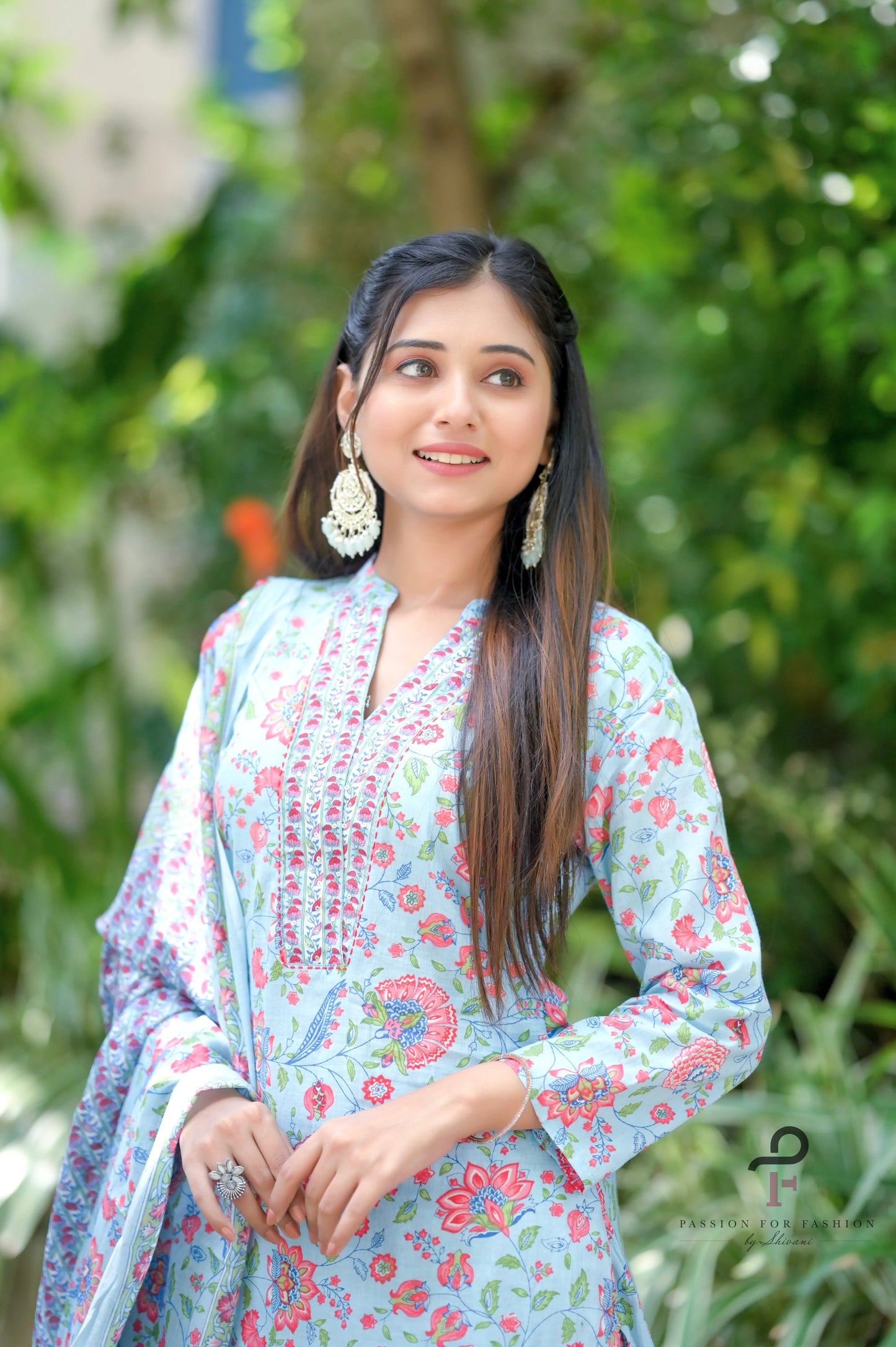 Soft Blue Jaipuri Meher Suit Set