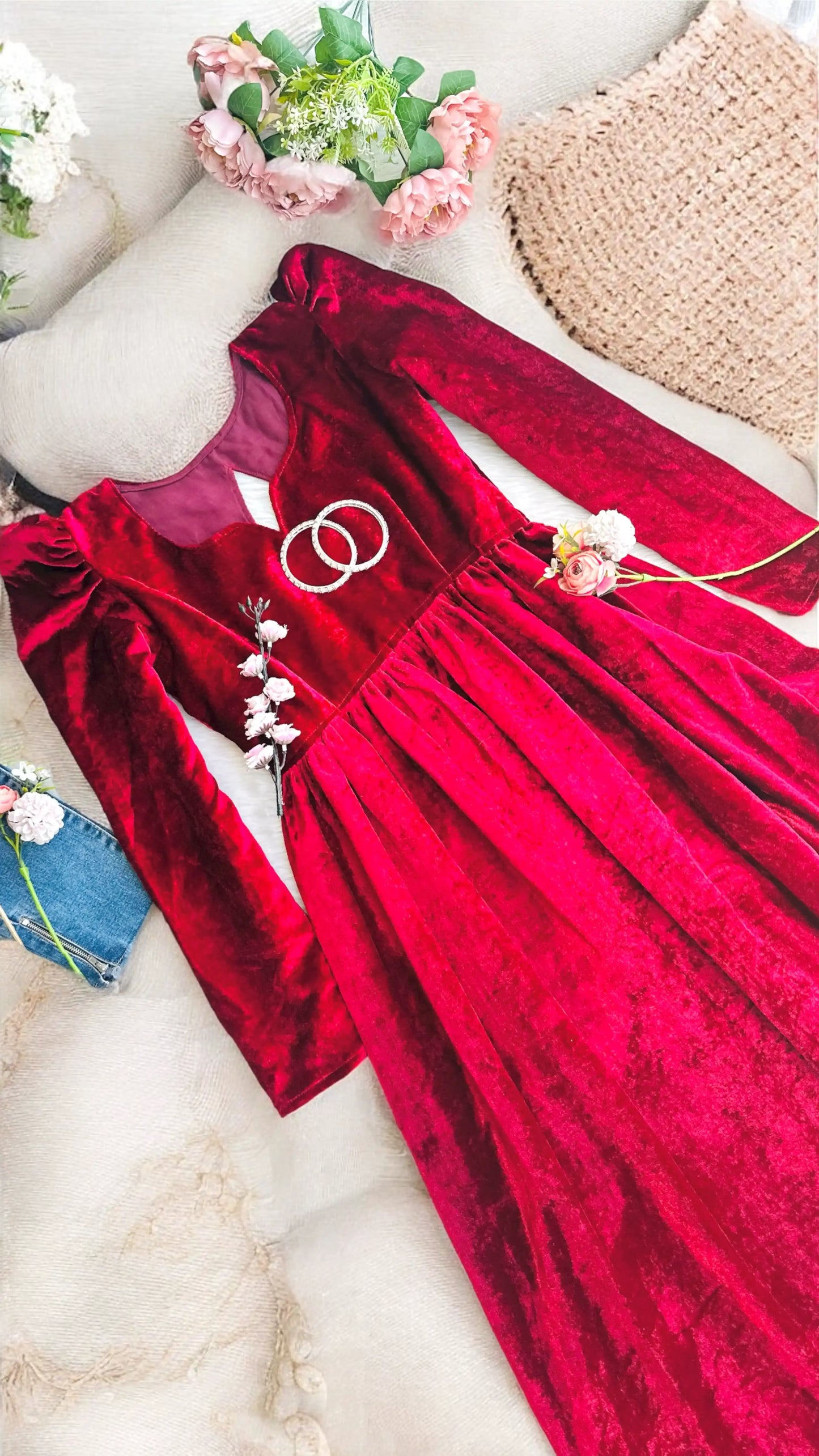 Sparkling Maroon Velvet Twirl Dress