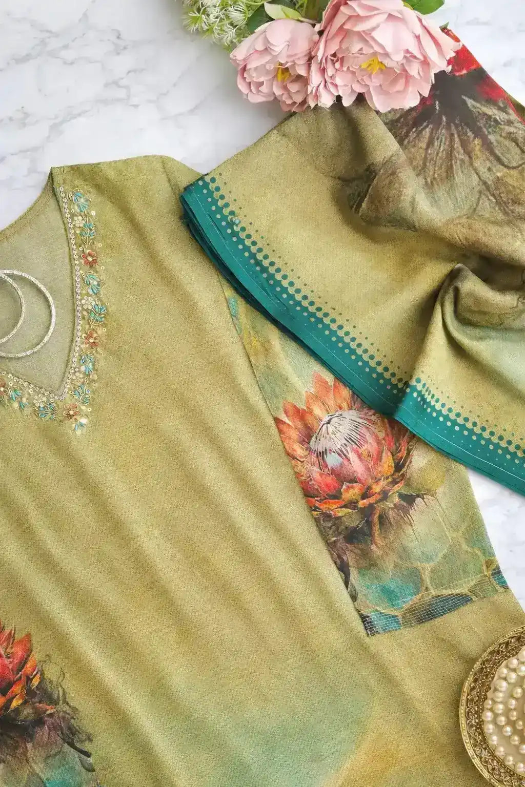 Meher Olive Banarasi Suit Set