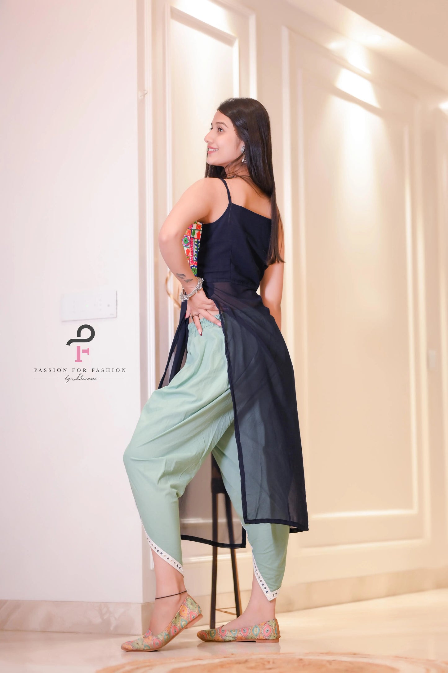 Monochrome Blue Gamti Embroidered Gulnaz Kurta