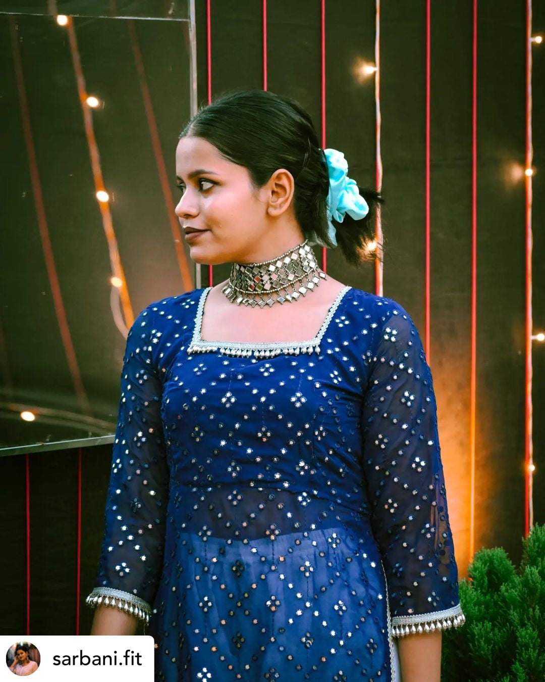 Royal Blue Mirror Gulnaz Kurta