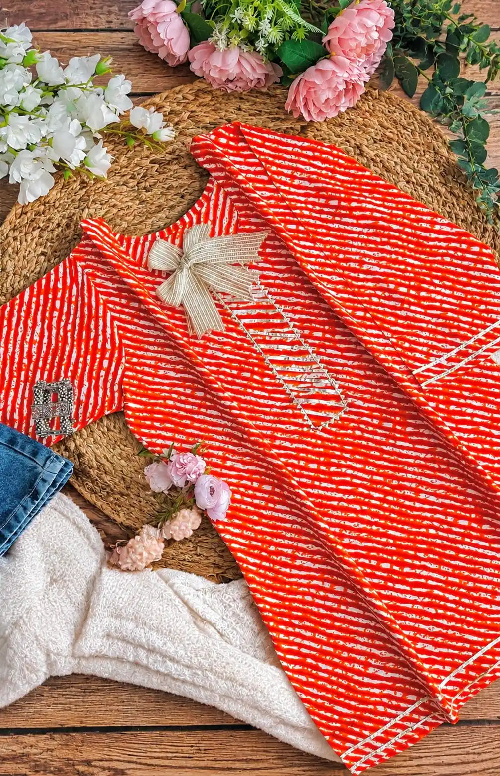 Orange Lehriya Jaipuri Short Kurta