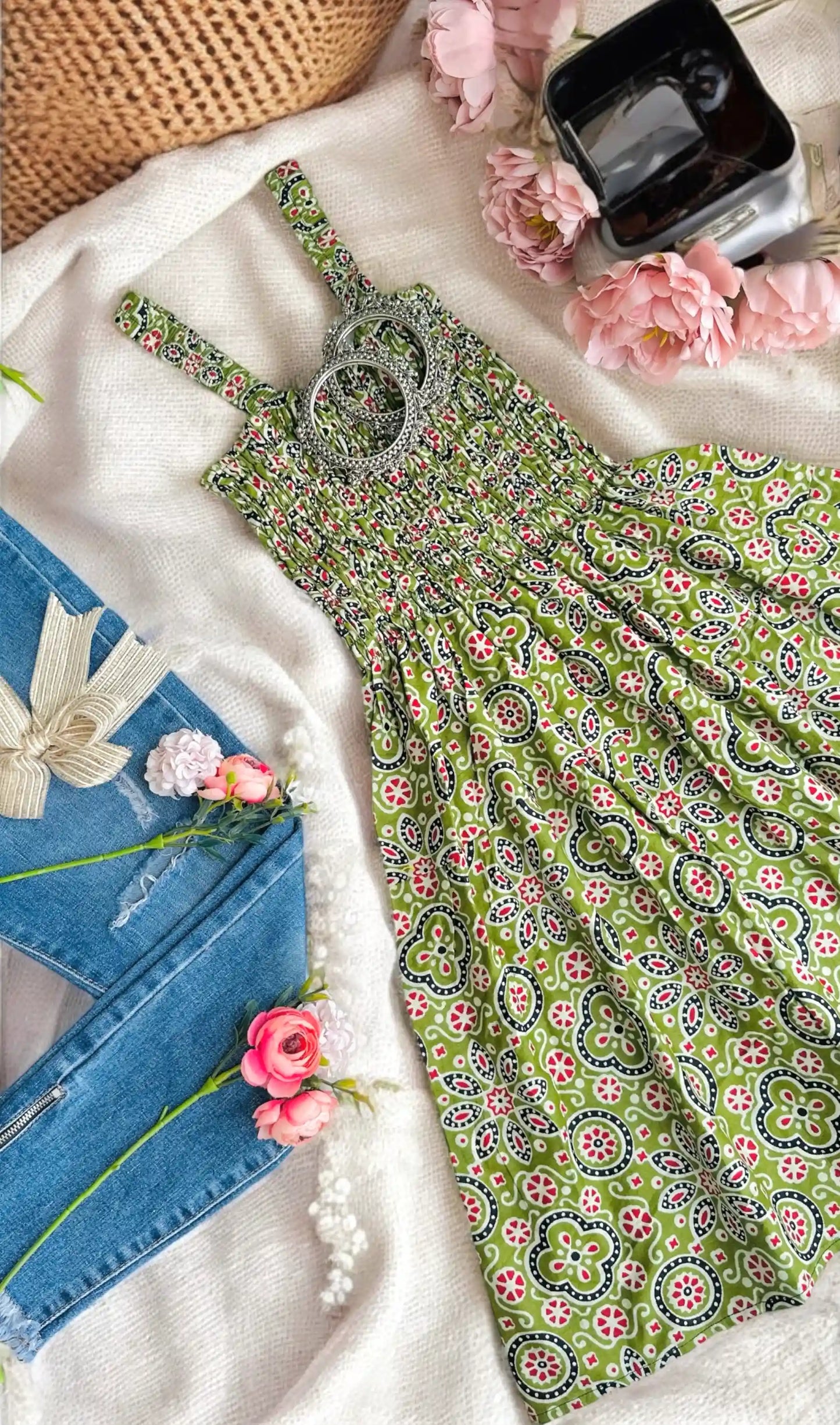Green Kalamkari Cute Jaipuri Peplum