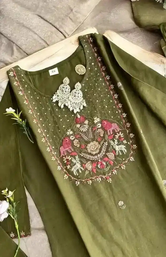 Embroidered Green Meher Suit - Passion for Fashion by Shivani