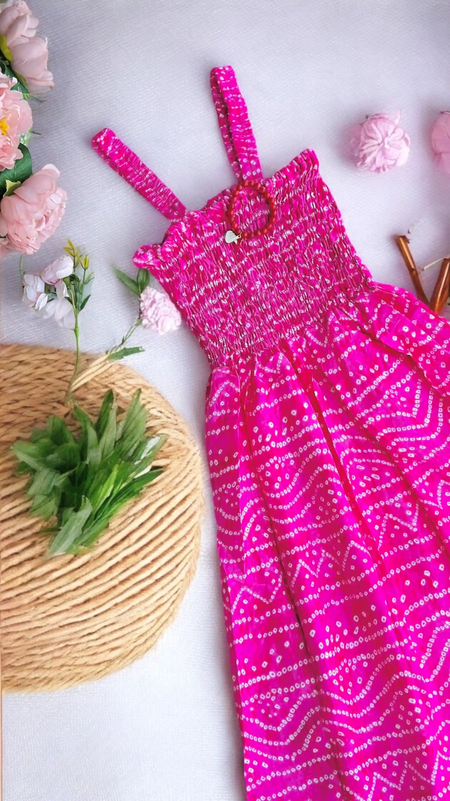 Pink Bandhej Smoky Twirl Dress