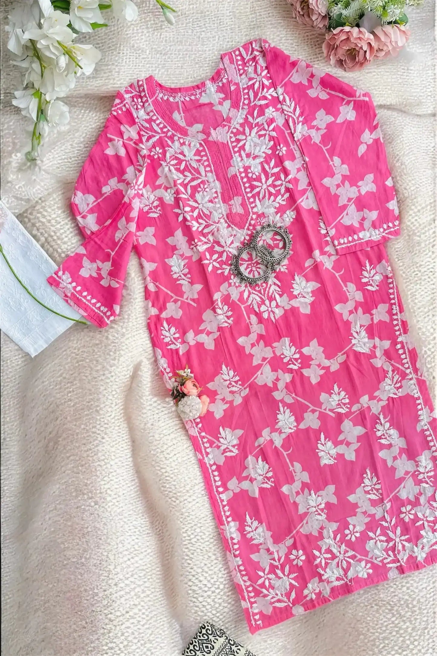 Blush Pink Anokhi Mul Chikan Kurta