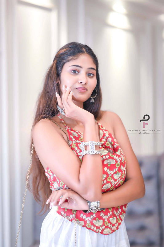 Maroon Kalamkari Bralette Mulmul Top - Passion for Fashion by Shivani