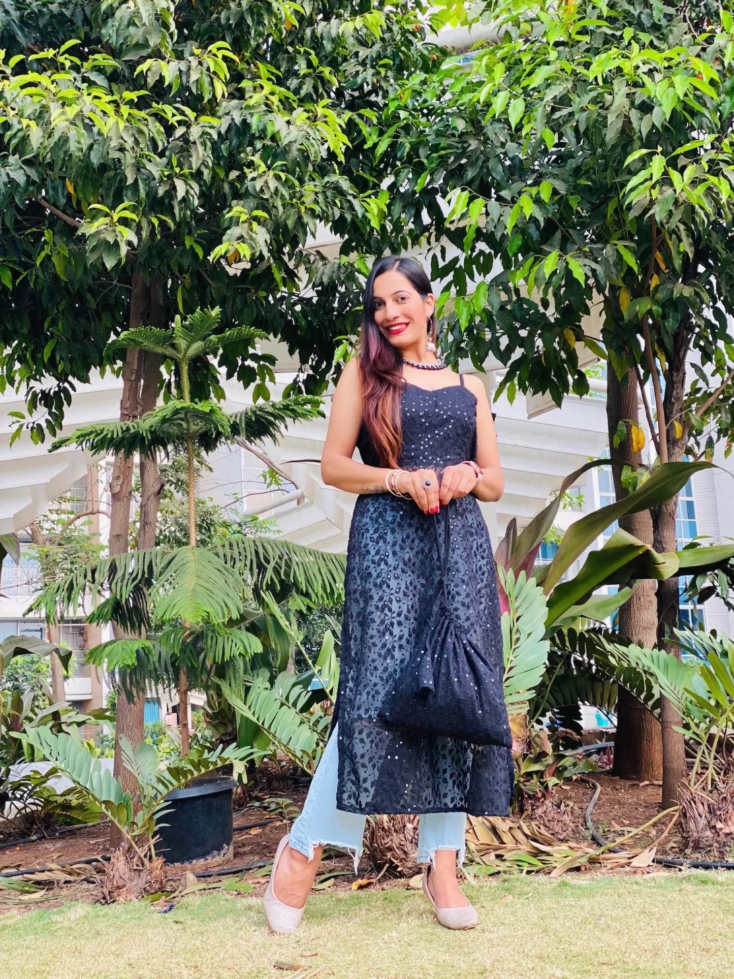 Azure Black Leaf Gulnaz Kurta