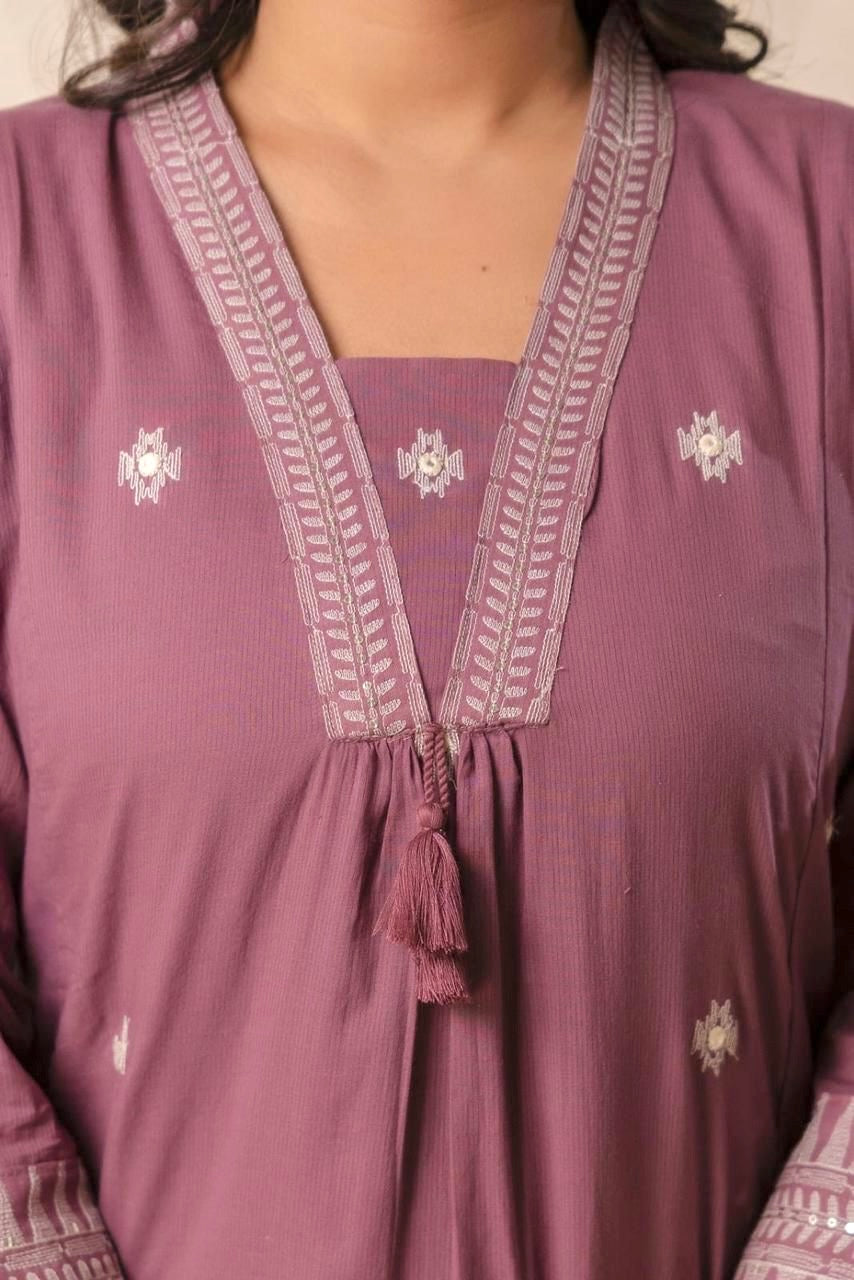 Mauve Embroidered Meher Suit Set
