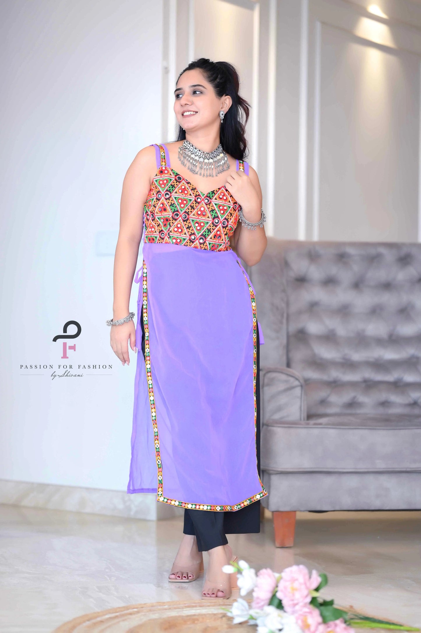 Rosy Lilac Gulnaz Embroidered Kurta