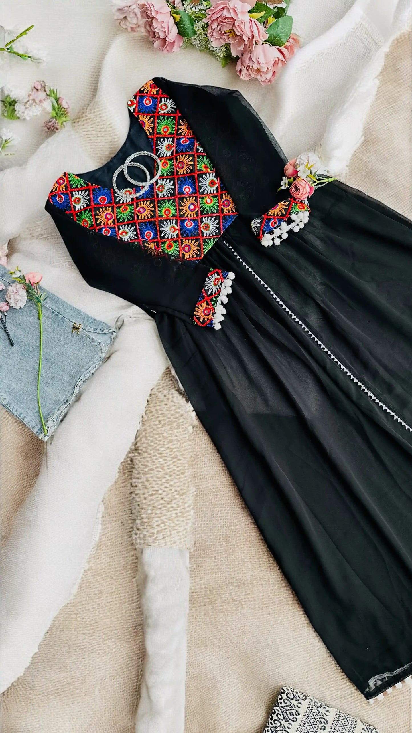 Gamti Black Embroidered Gulnaz Kurta - Passion for Fashion by Shivani