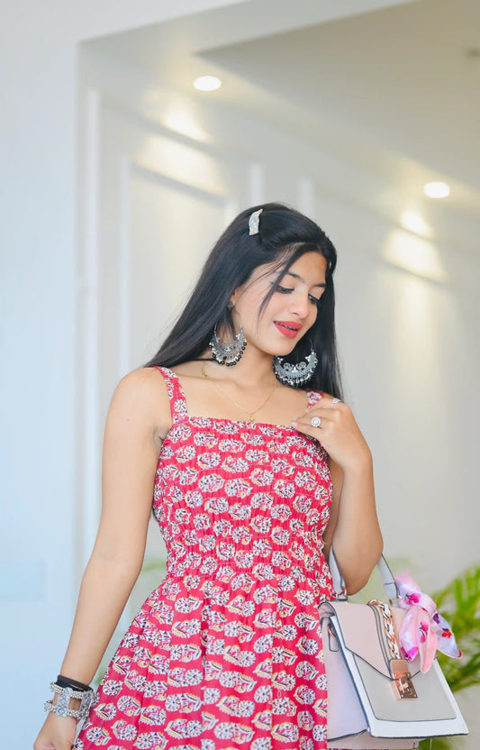 Maroon Block Smoky Twirl Dress - Passion for Fashion by Shivani