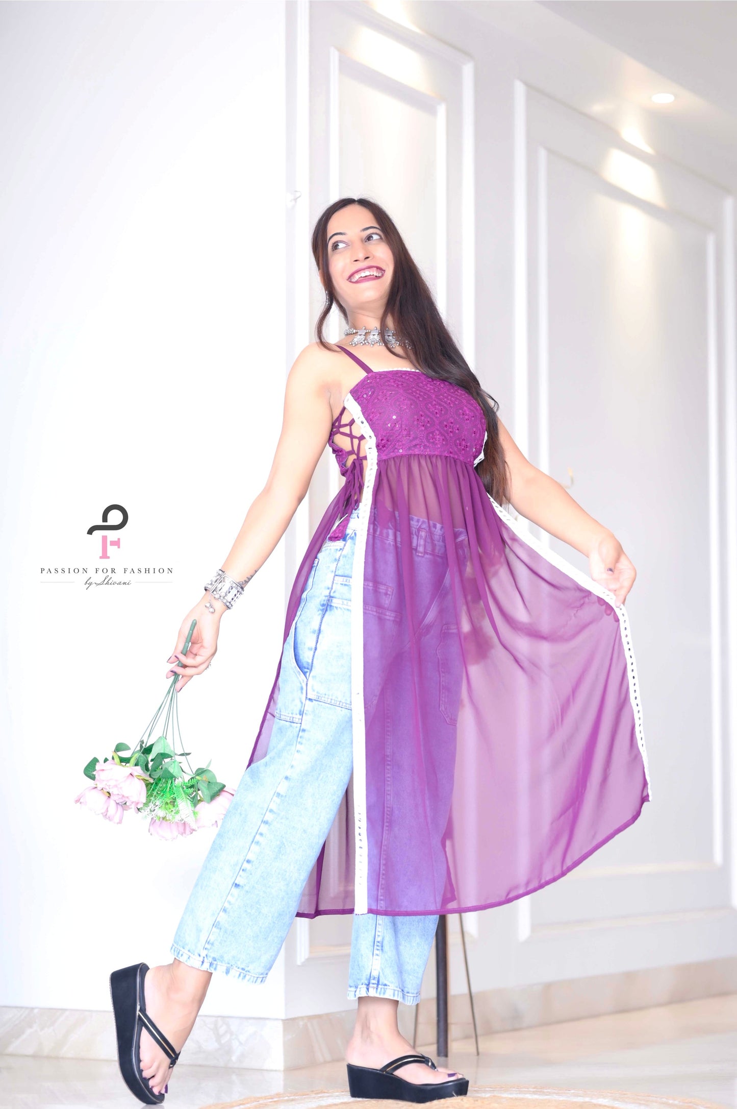 Rosy Wine Gulnaz Embroidered Kurta