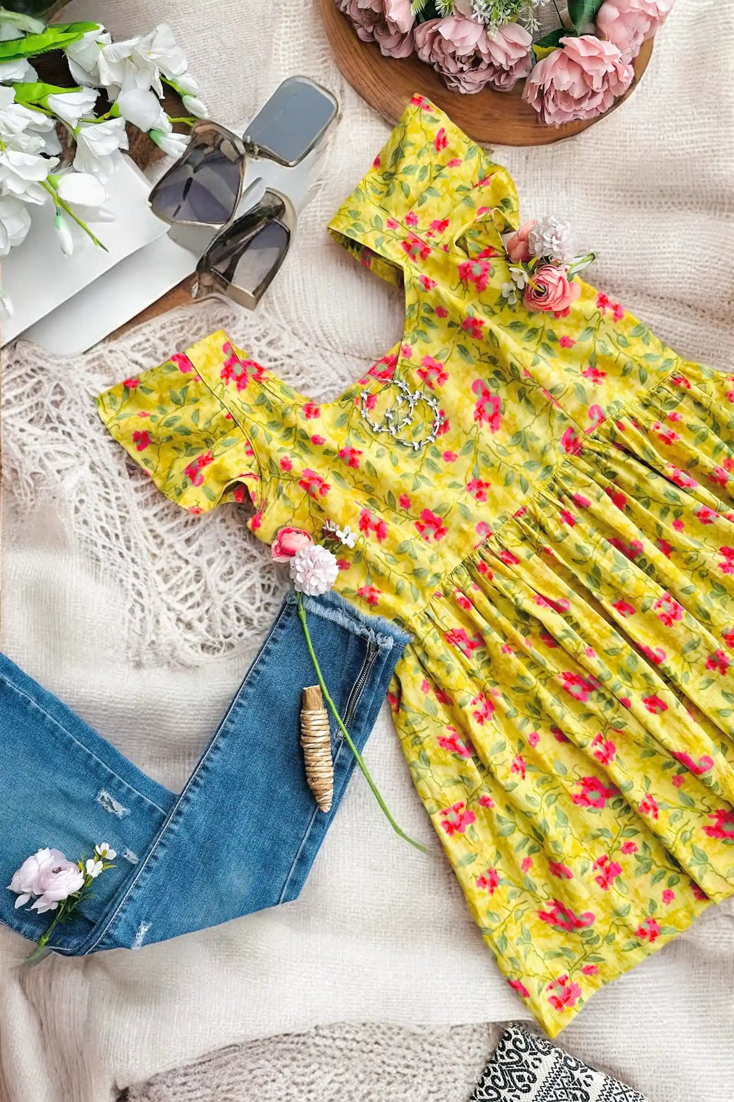Pink Flower Frill Peplum