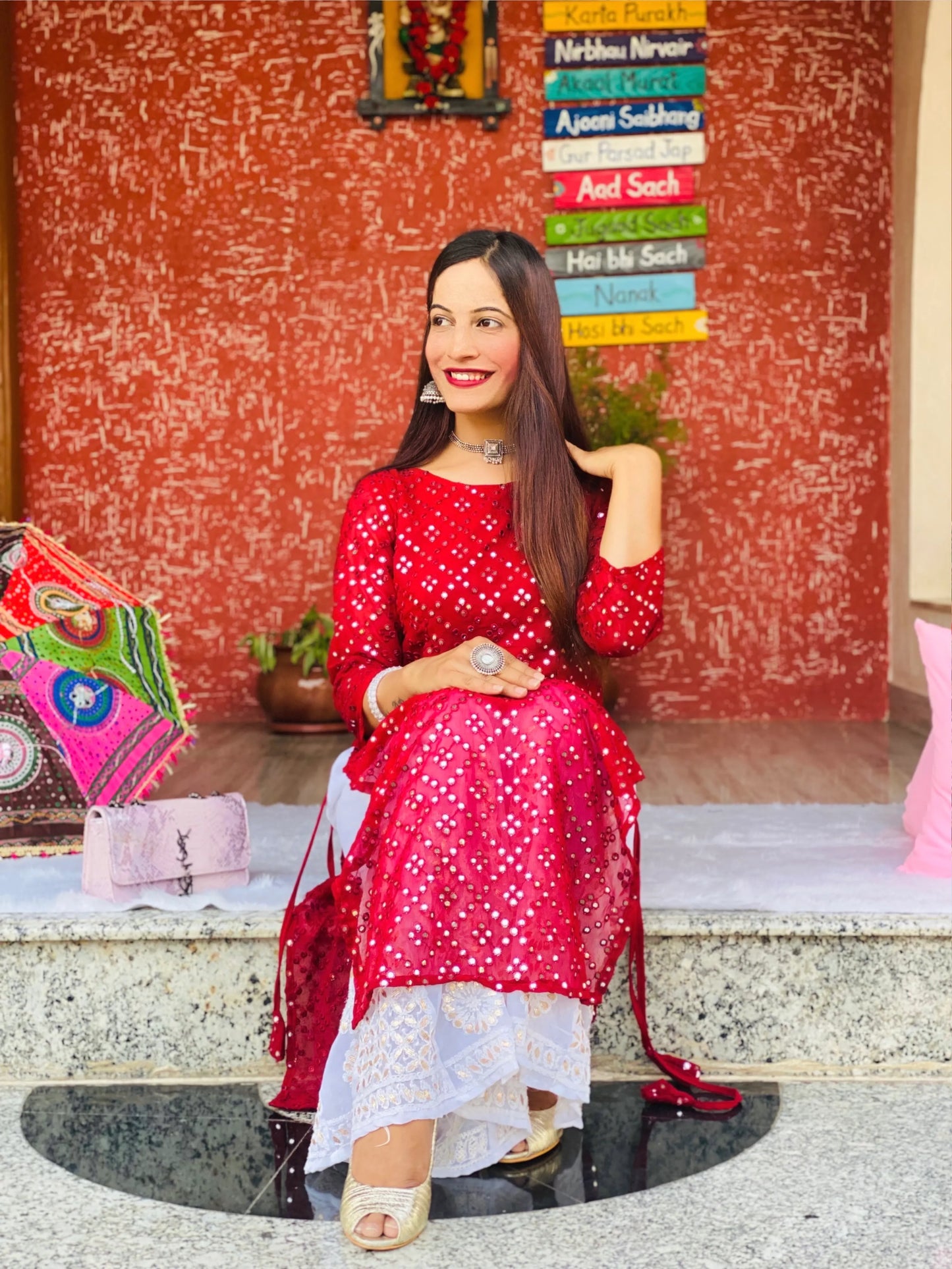 Rose Maroon Embroidered Gulnaz Kurta