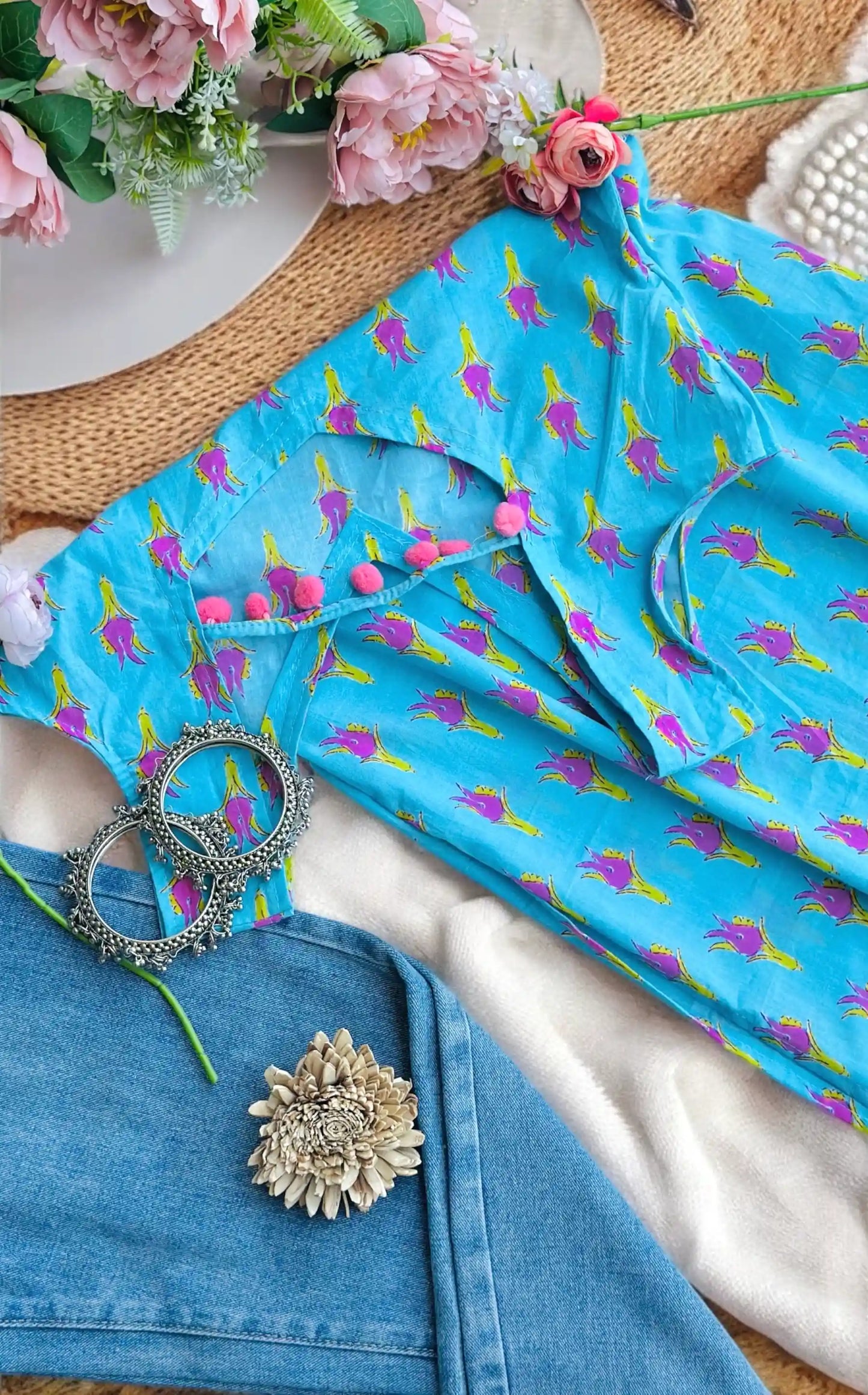 Blush Blue Jaipuri Mulmul Kurta