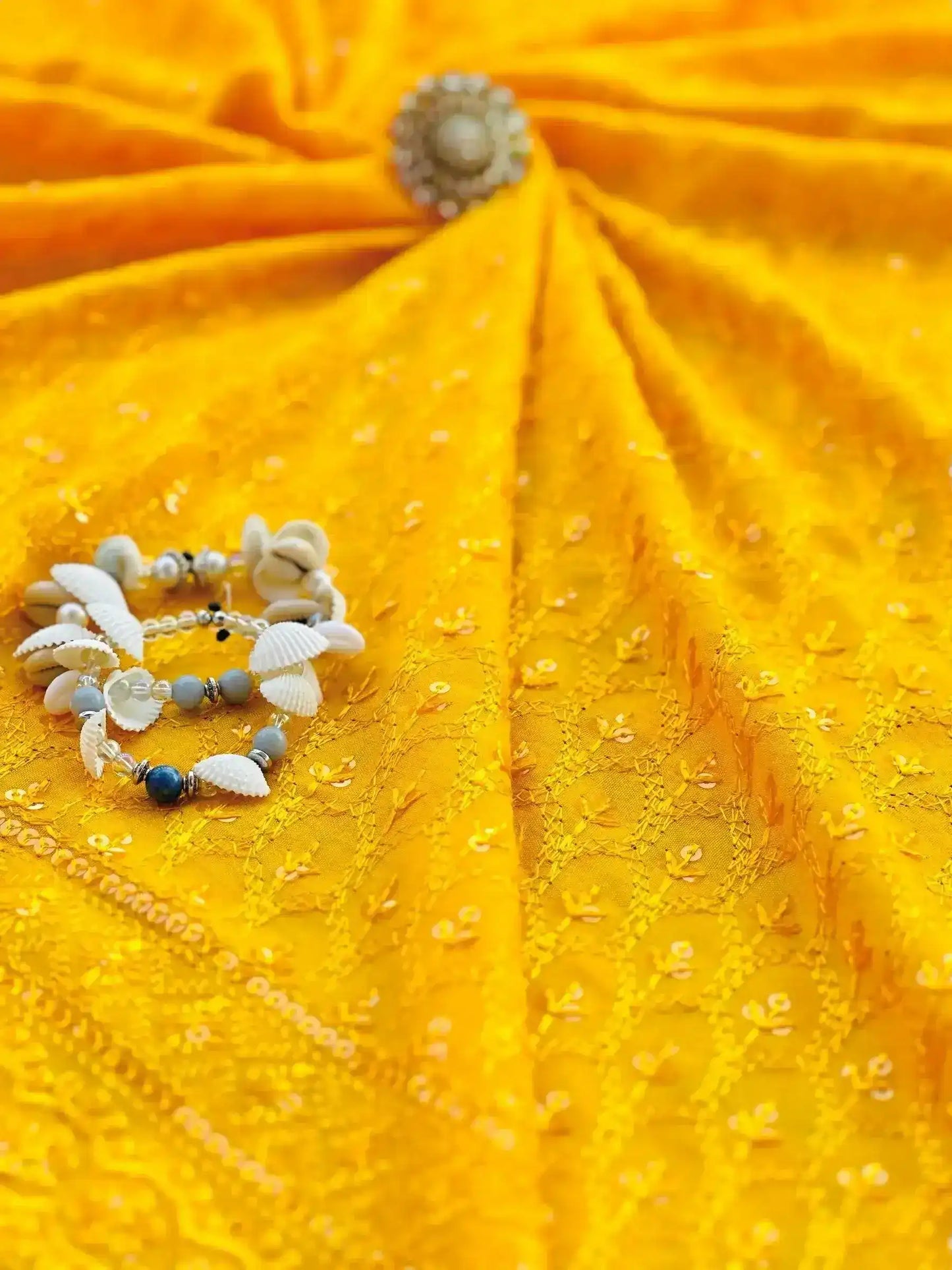 Saffron Yellow Sequence Fabric Cut - Passion for Fashion by Shivani