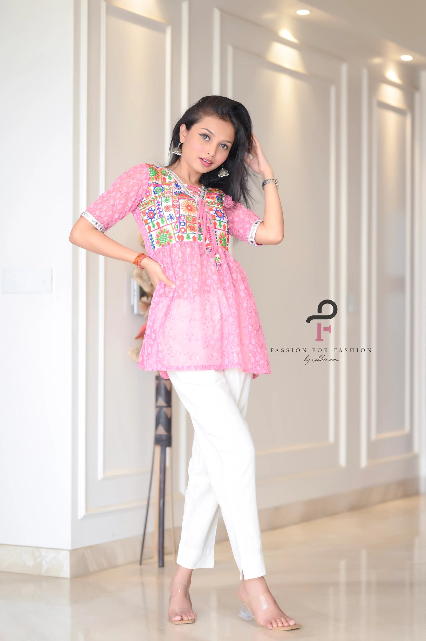 Daisy Peach Embroidered Peplum Top