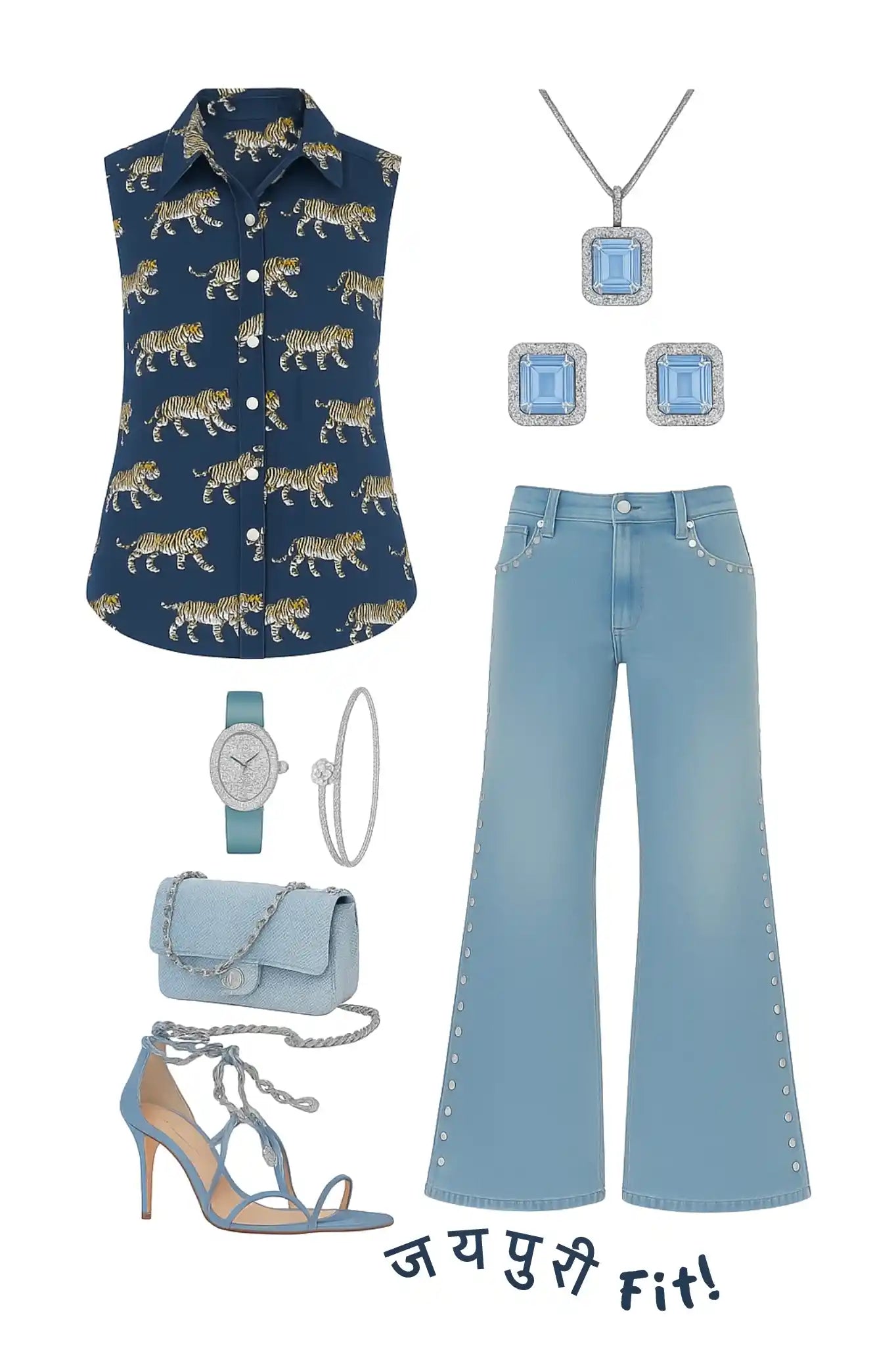 Blue Tiger Cute Collar Shirt