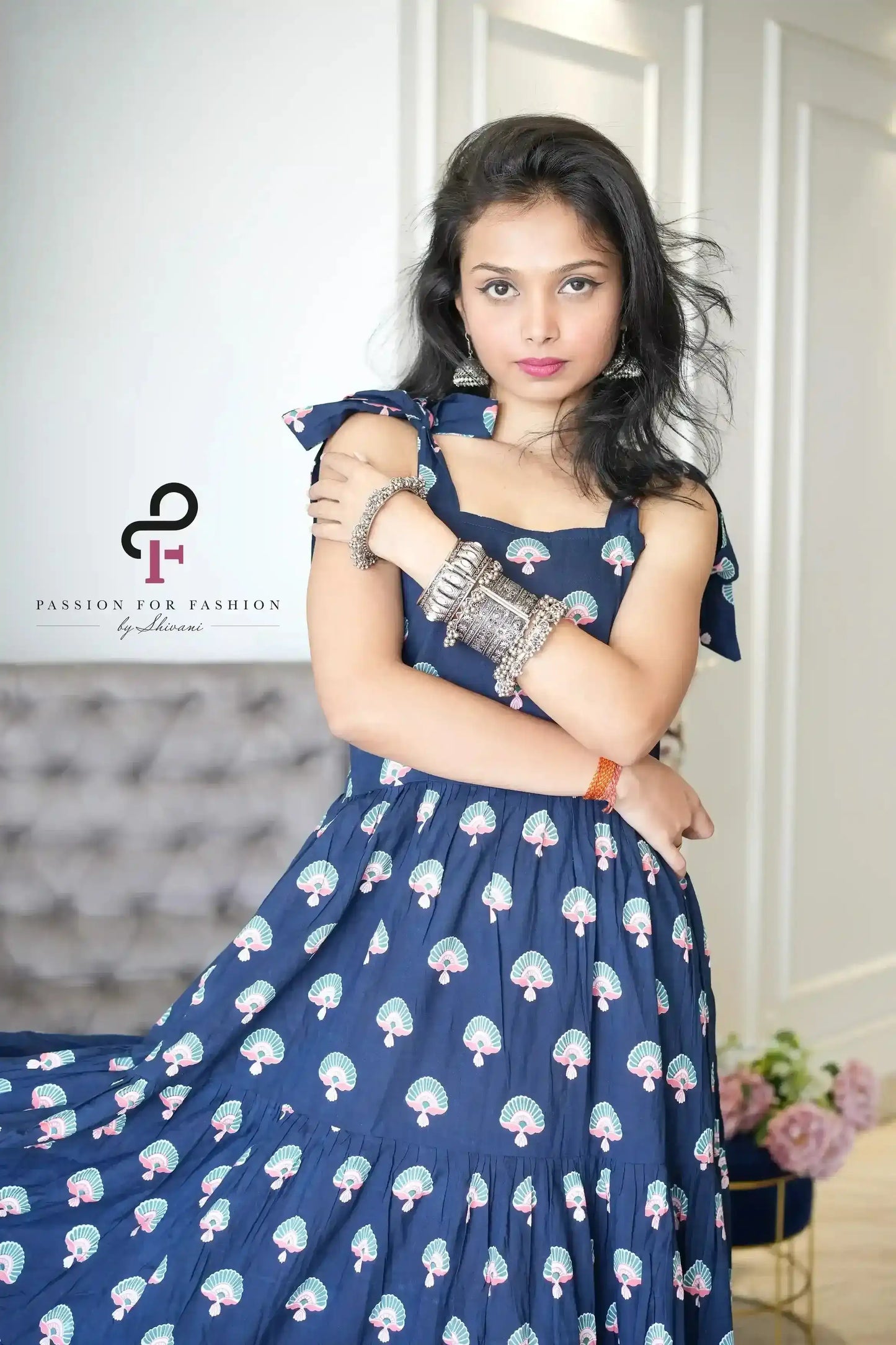 Swedish Blue Mulmul Twirl Dress - Passion for Fashion by Shivani