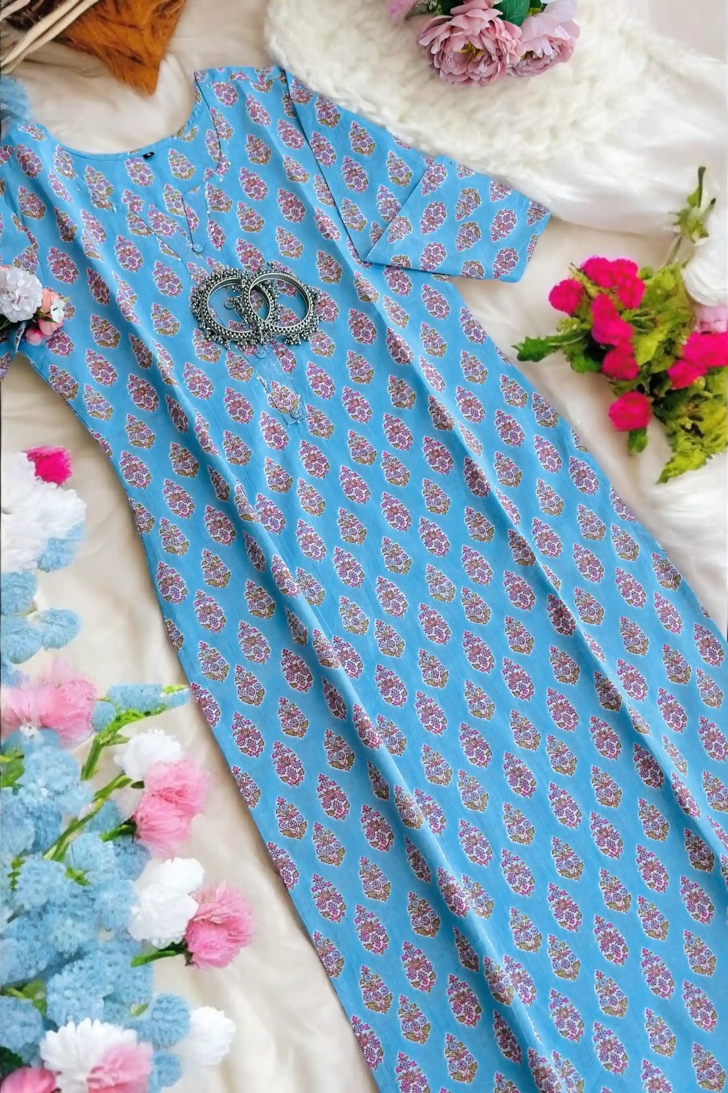 Blush Blue Mul Budget Kurta