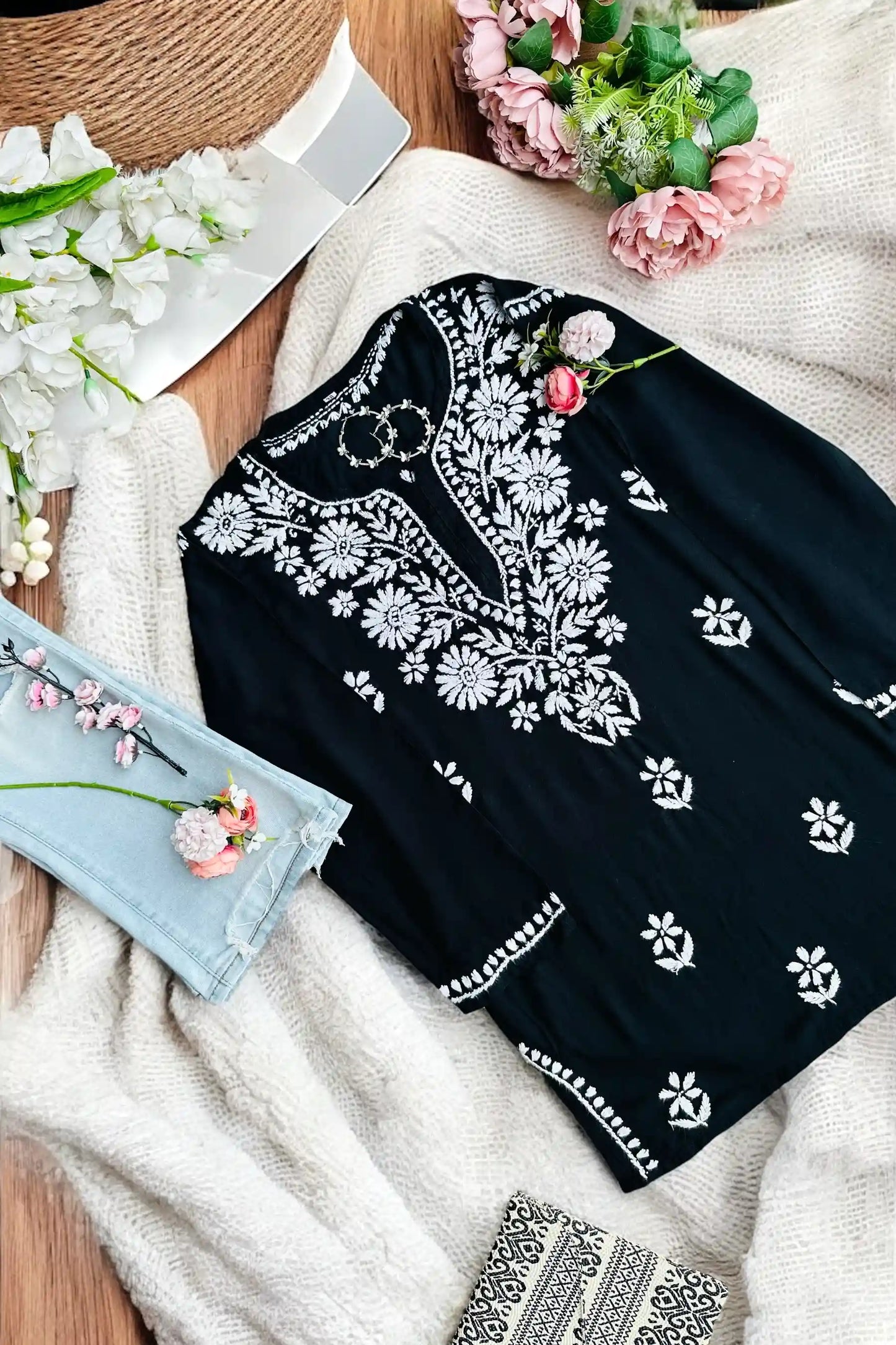 Silk Black Gulzar Chikan Kurta