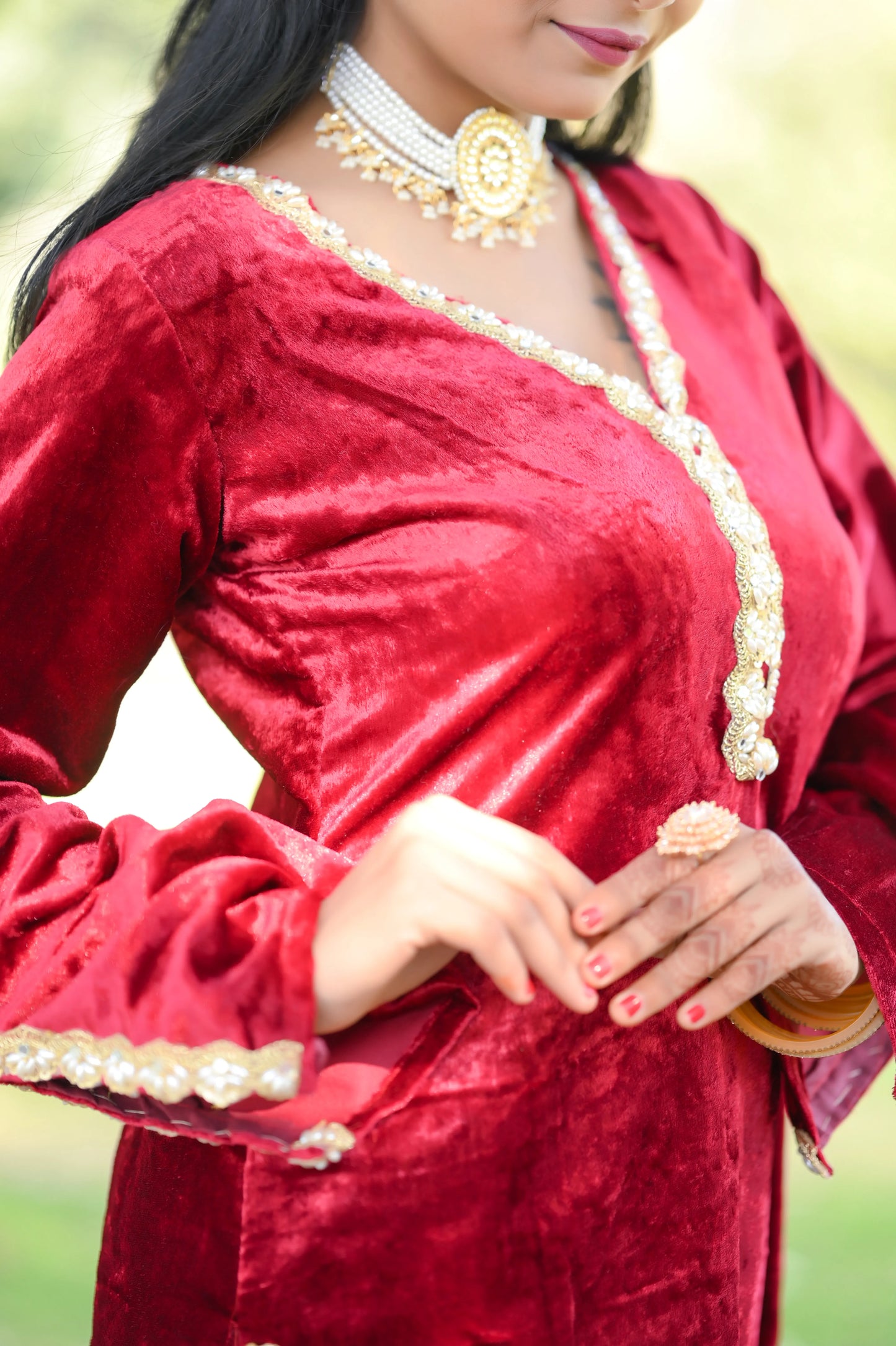 Rose Maroon Velvet Gulnaz Kurta