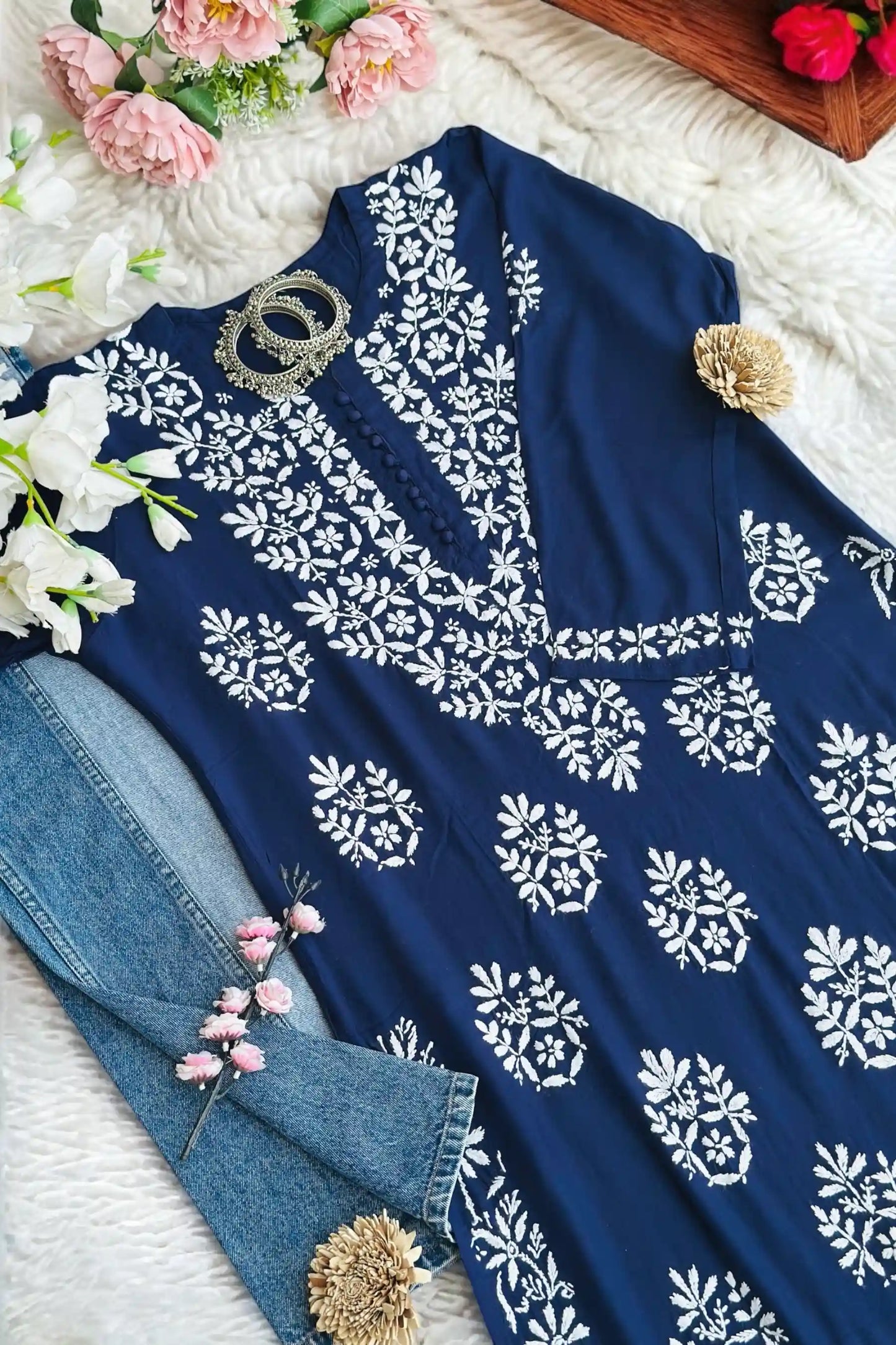 Shimmer Blue Gulzar Chikan Kurta