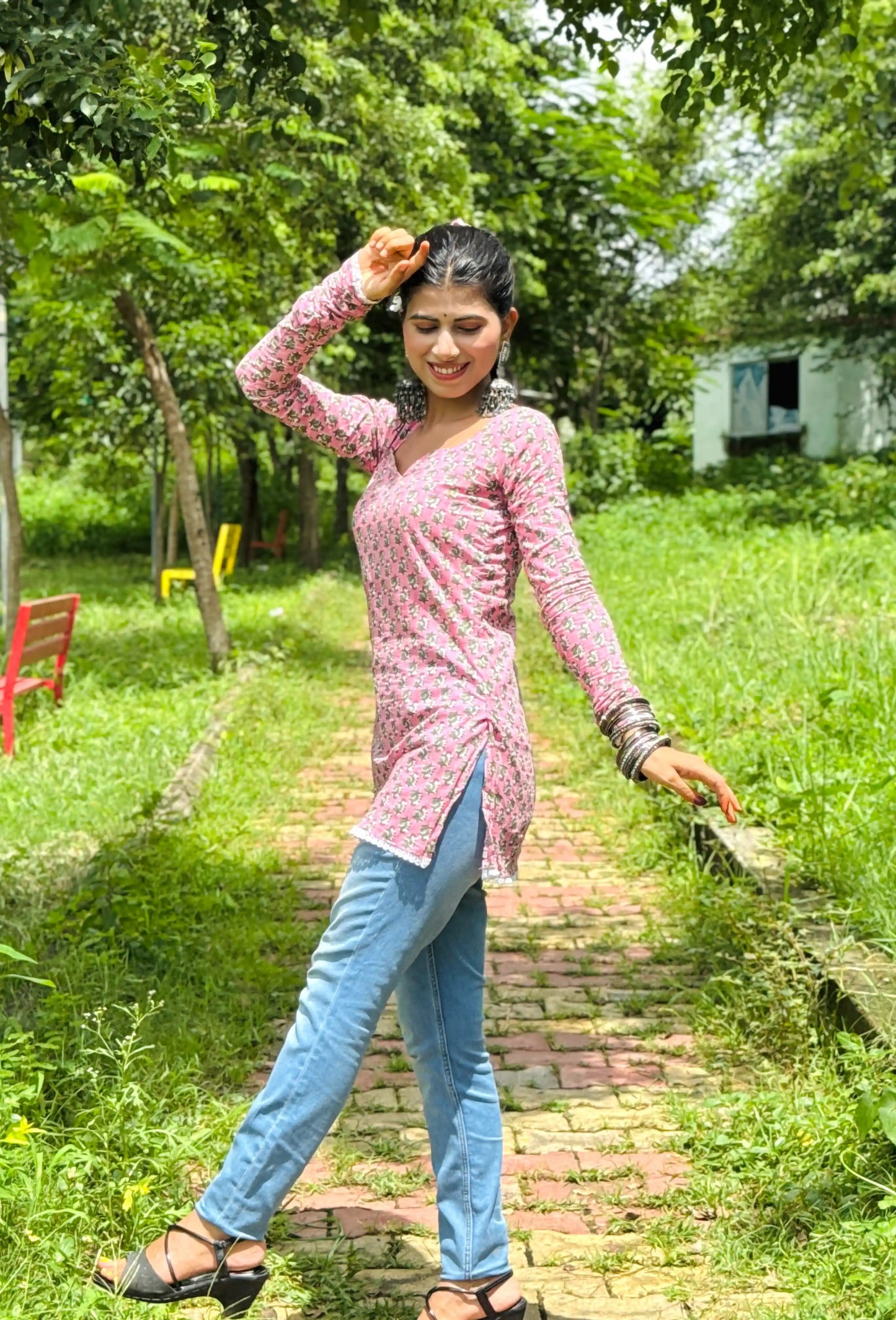 Blossom Pink Jaipuri Short Kurta