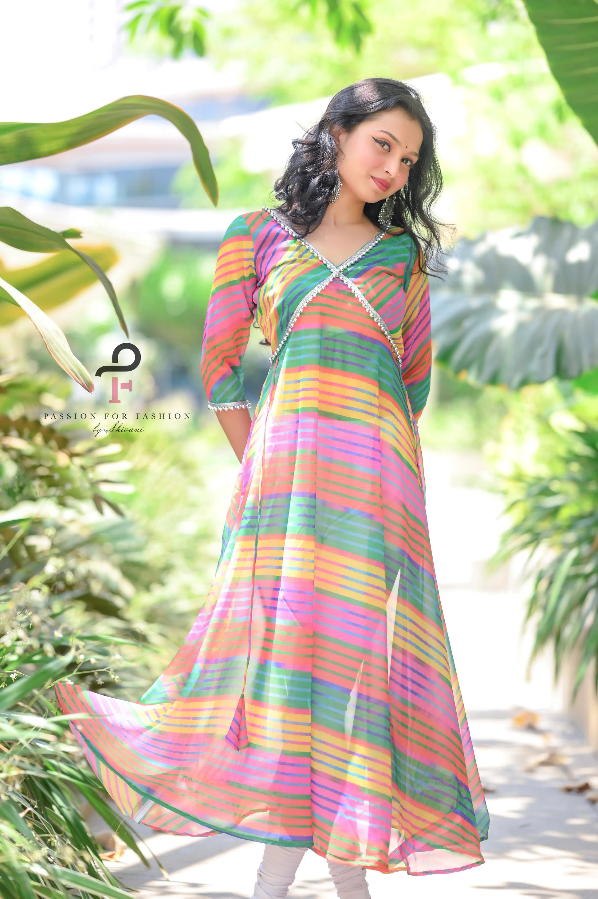 Rosebloom Blush Lehriya Twirl Anarkali - Passion for Fashion by Shivani