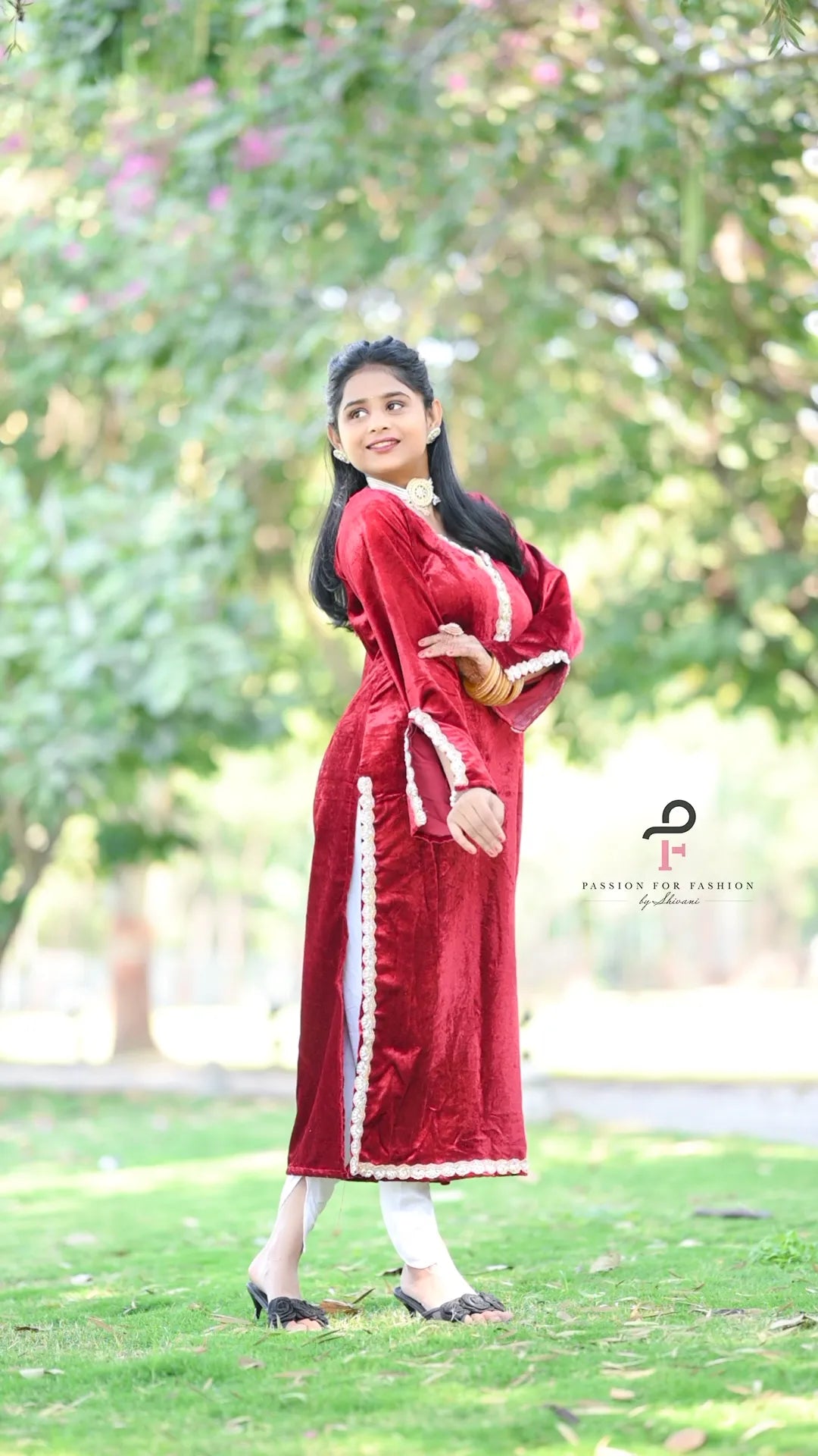Rose Maroon Velvet Gulnaz Kurta