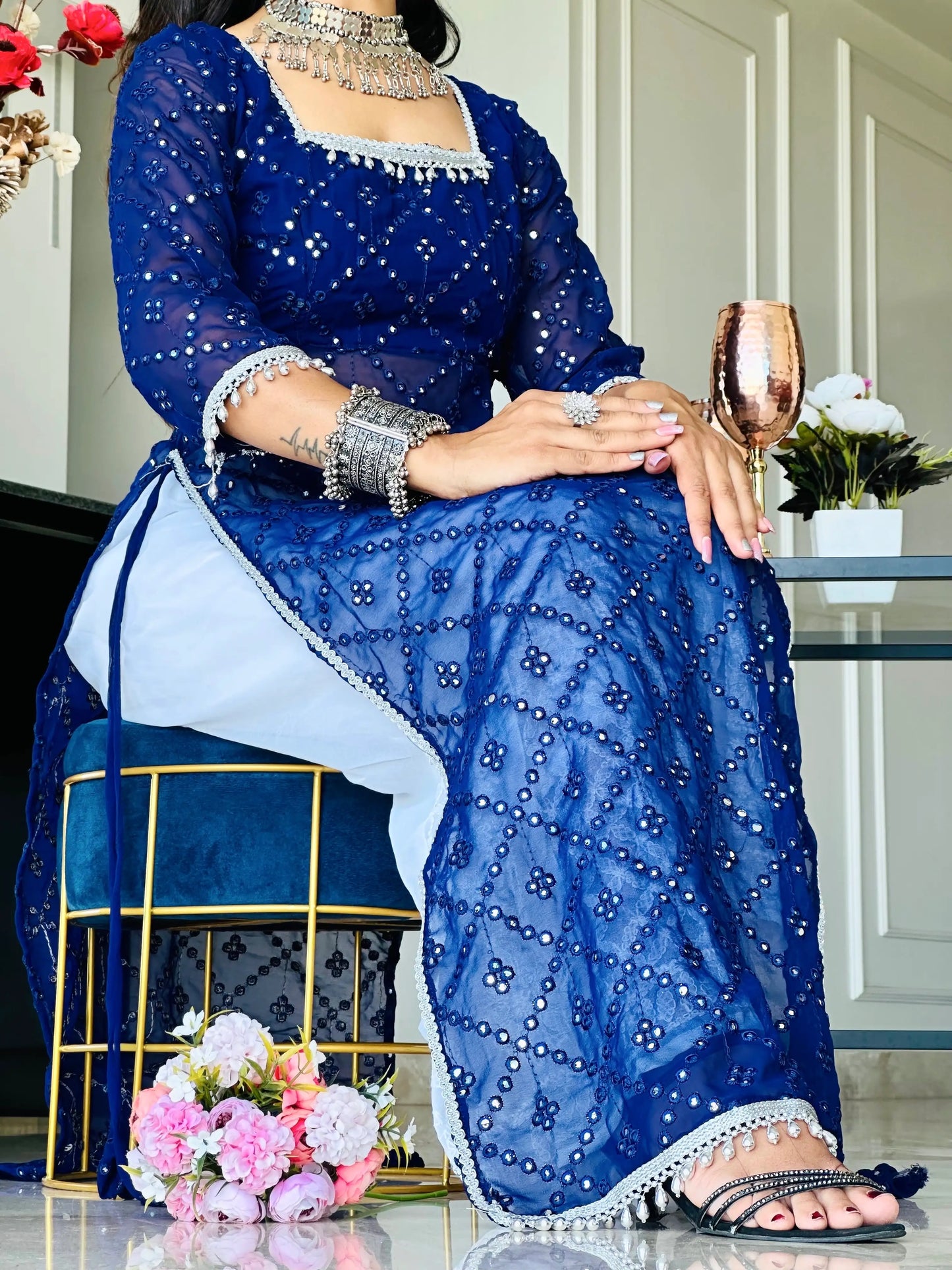 Royal Blue Mirror Gulnaz Kurta