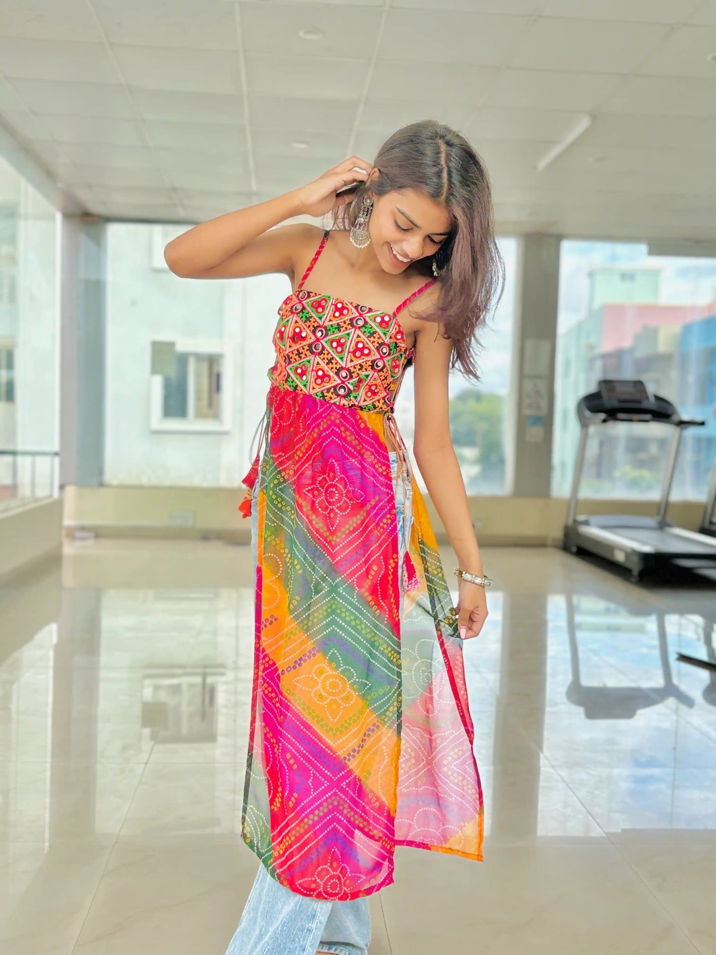 Boho Bloom Bandhej Tie Kurti