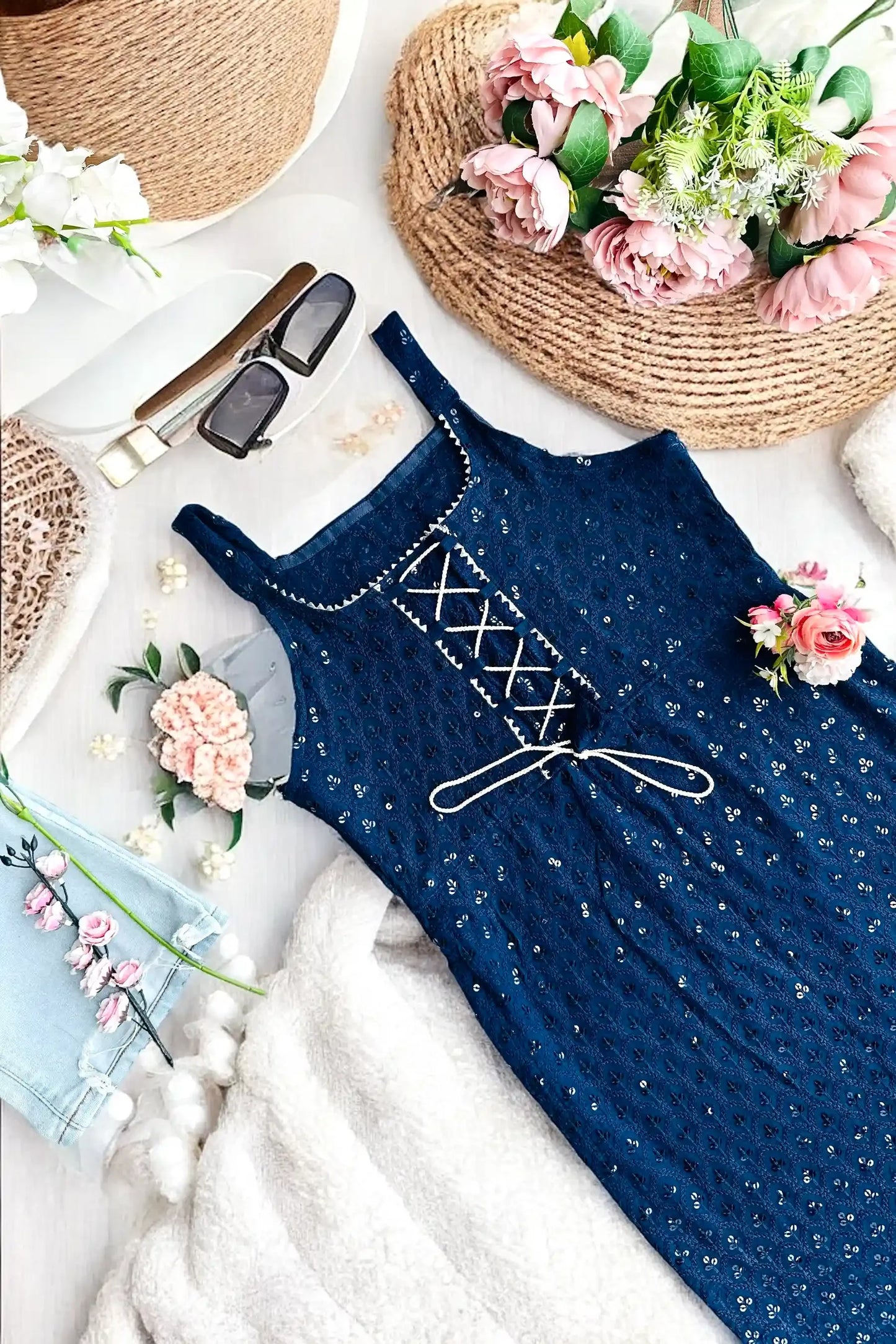 Liberty Blue Dori Sequence Gulnaz Kurta