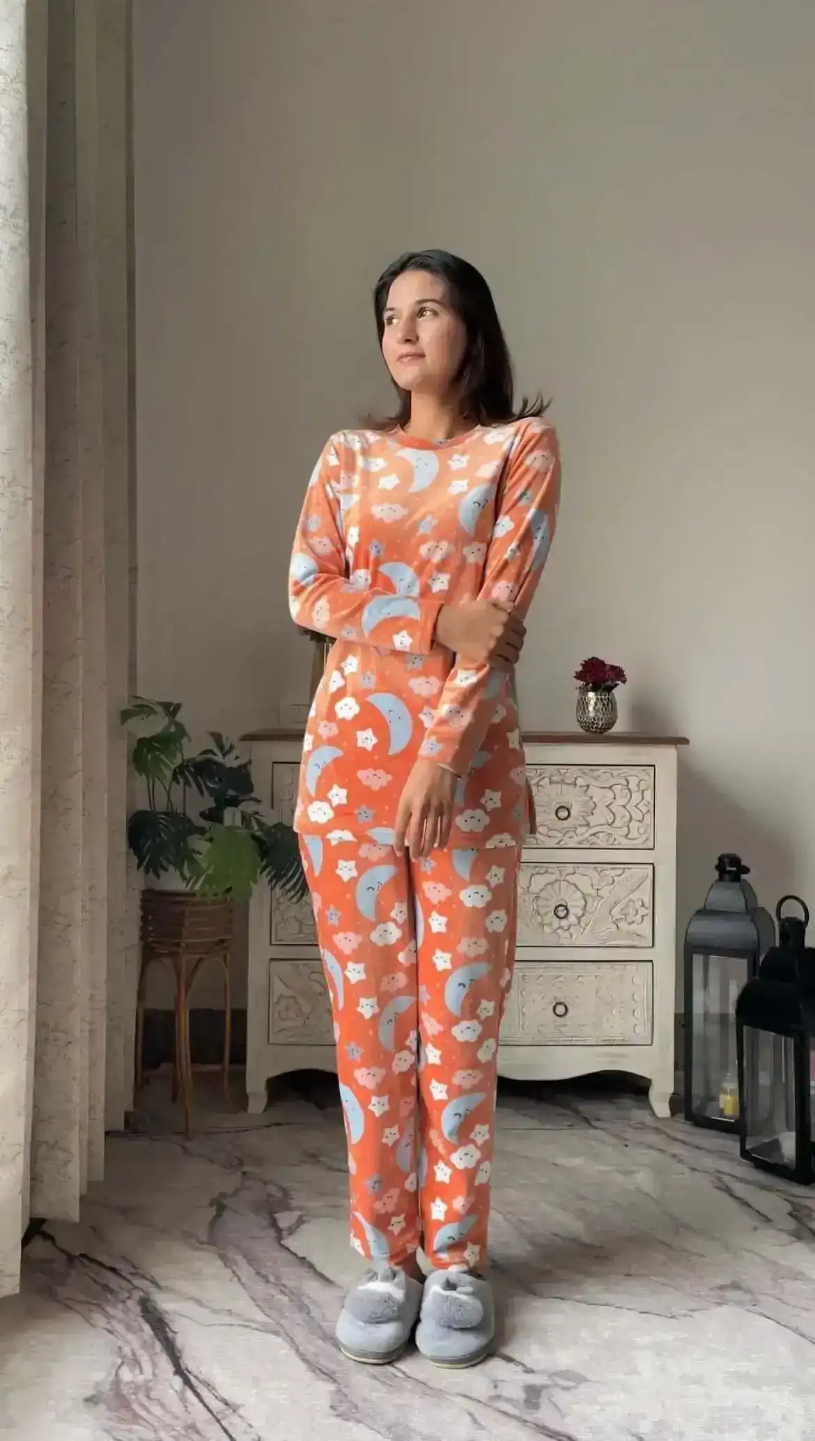 Snoopy Cute Orange Velvet Nightsuit - Passion for Fashion by Shivani
