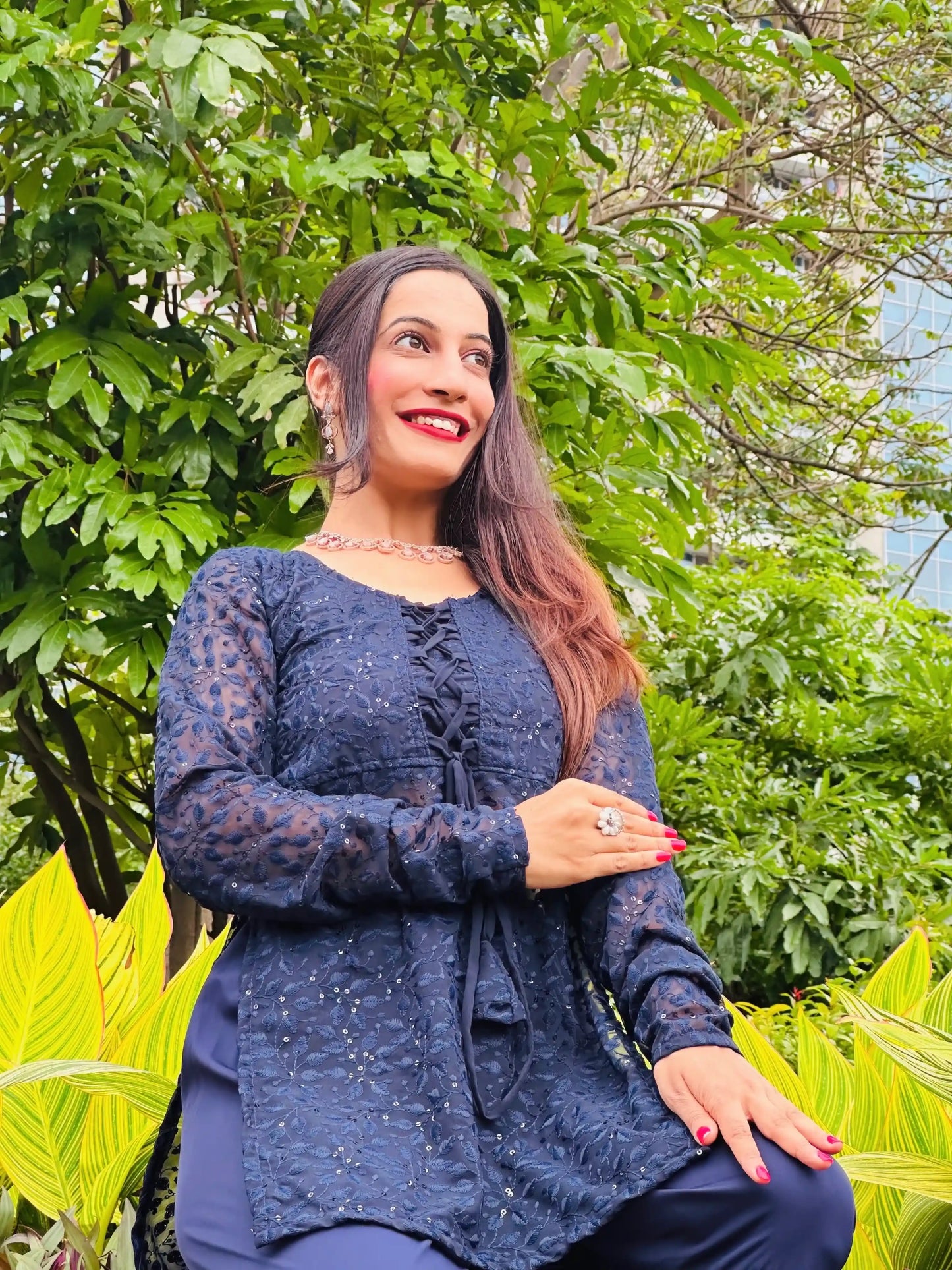 Blue Leaf Dori Embroidered Gulnaz Ensemble
