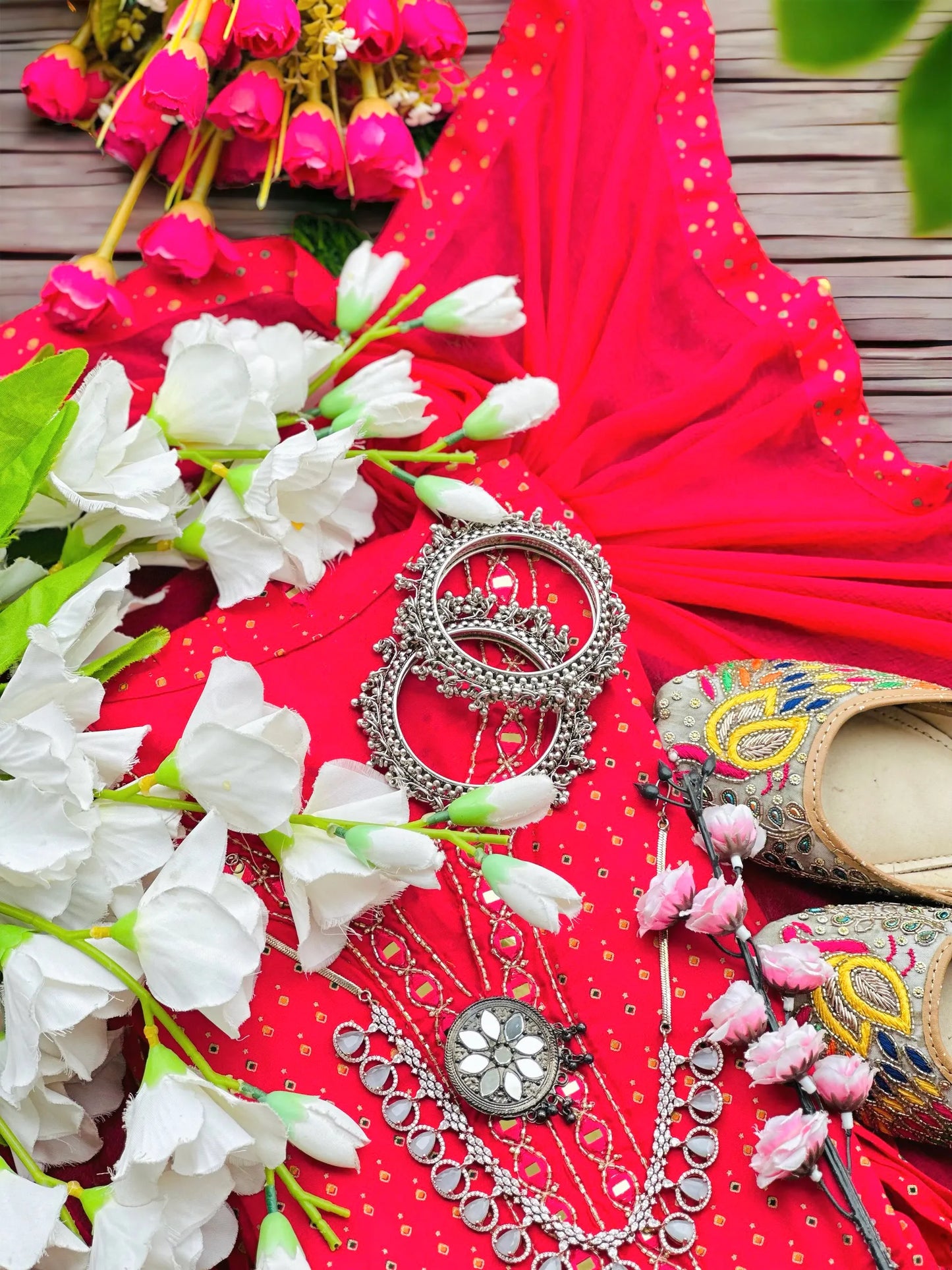 Hot Pink Bandhej Print Meher Suit Set