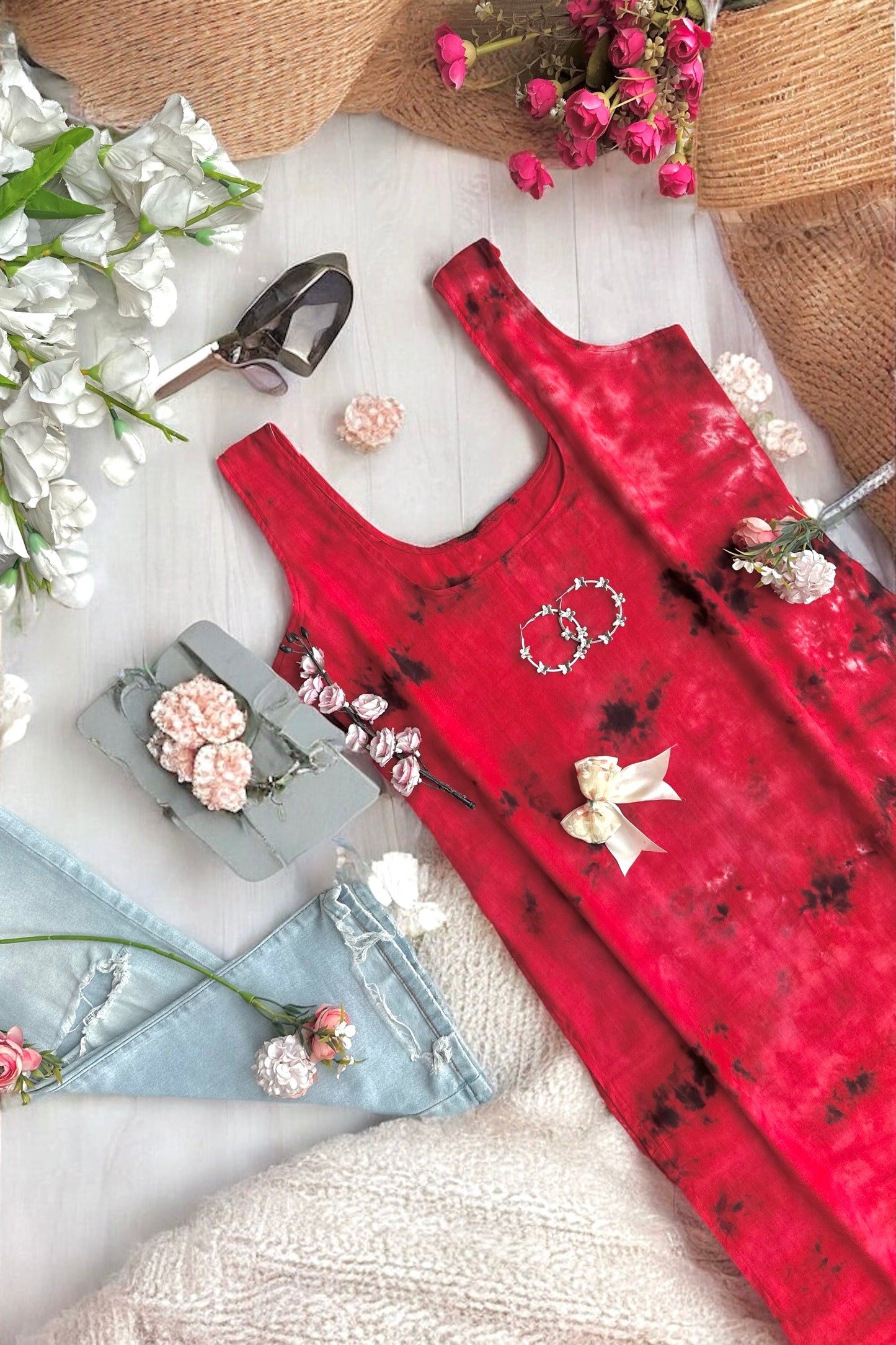 Red Tie Dye Kurta