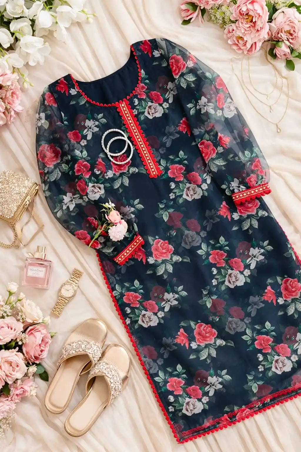 Dusky Black Organza Gulnaz Kurta