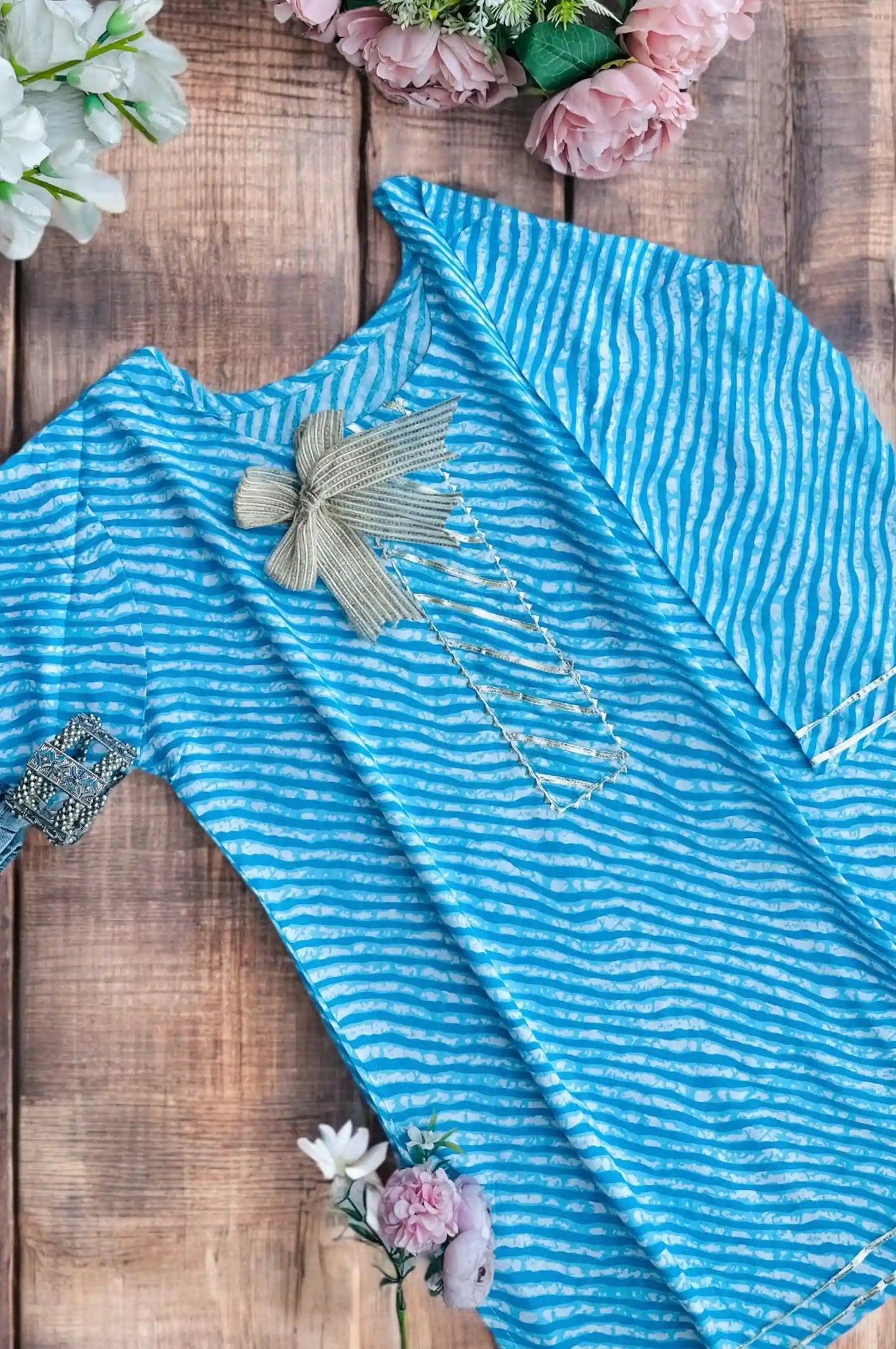 Blush Blue Lehriya Jaipuri Short Kurta