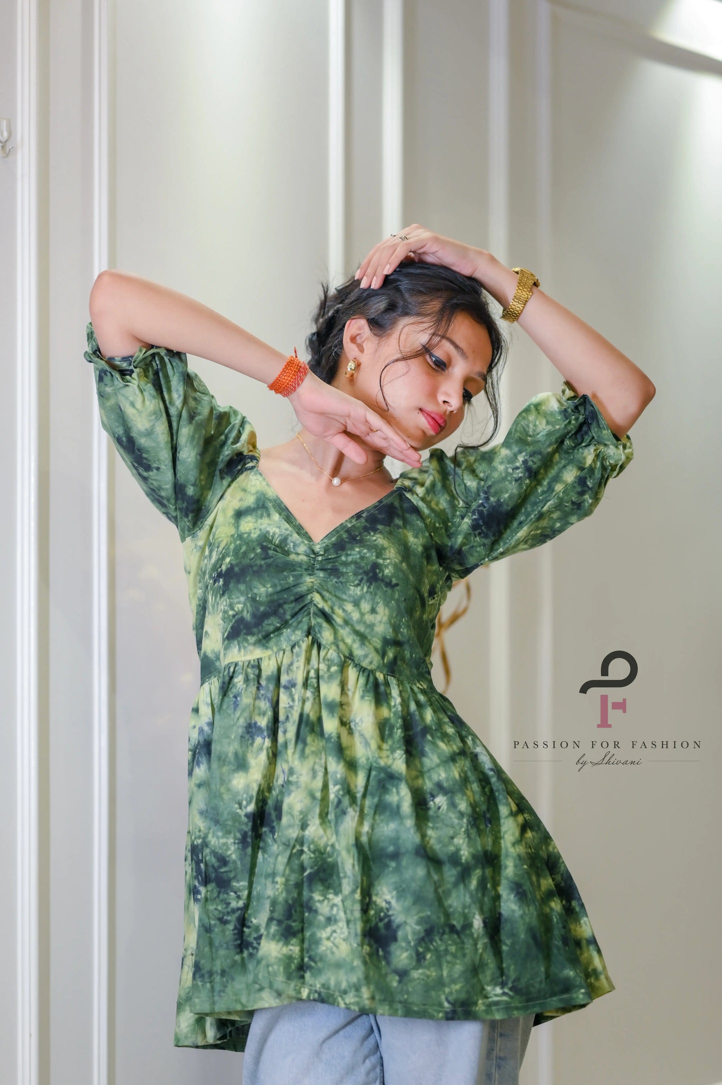 Forest Green Tye Dye Peplum Top