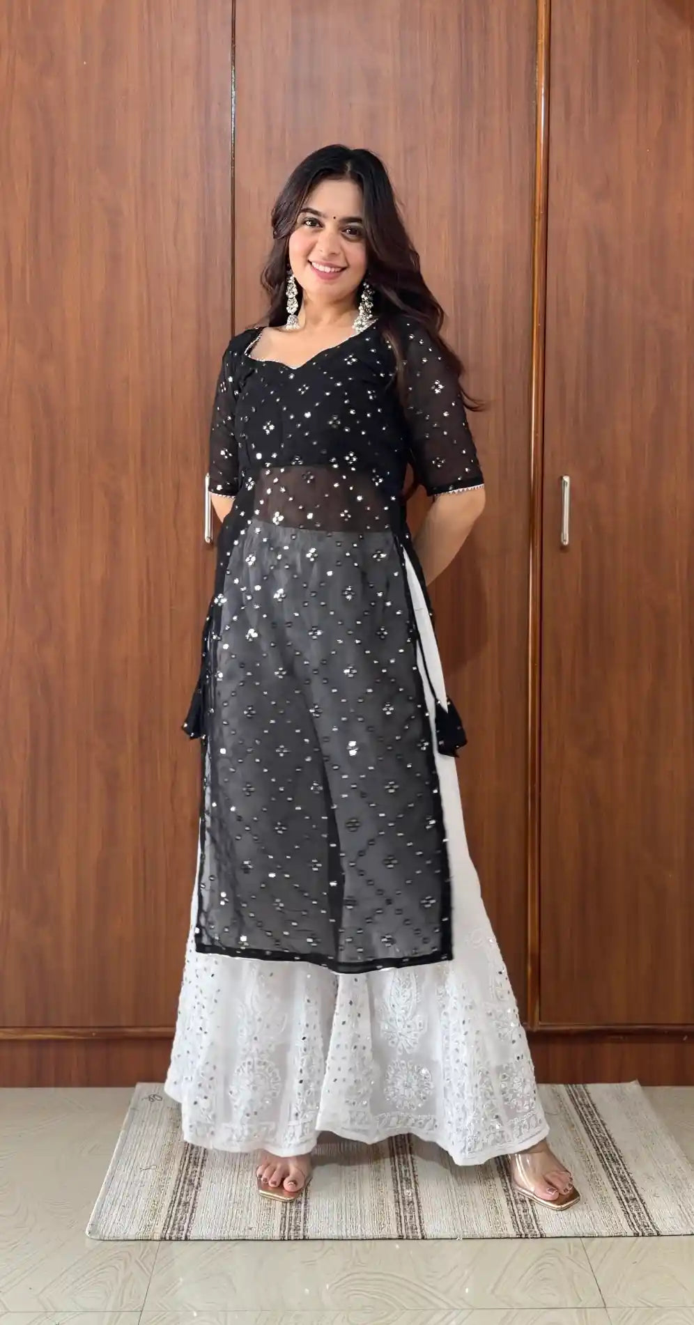 Classy Black Mirror Embroidered Gulnaz Kurta
