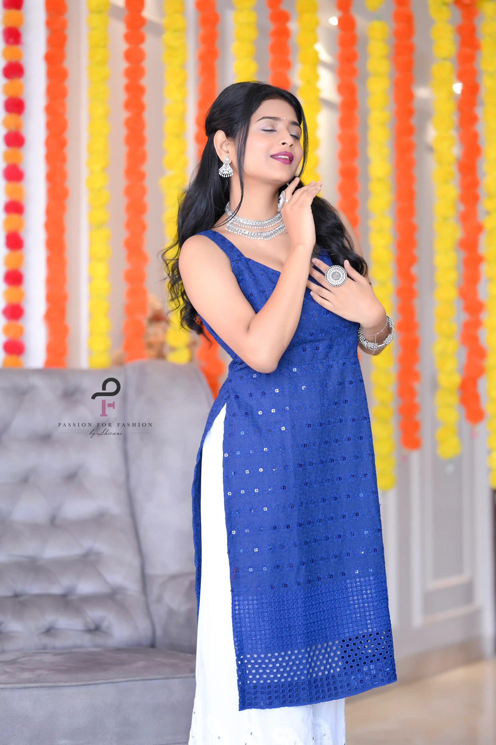 Rosy Blue Gulnaz Embroidered Kurta - Passion for Fashion by Shivani