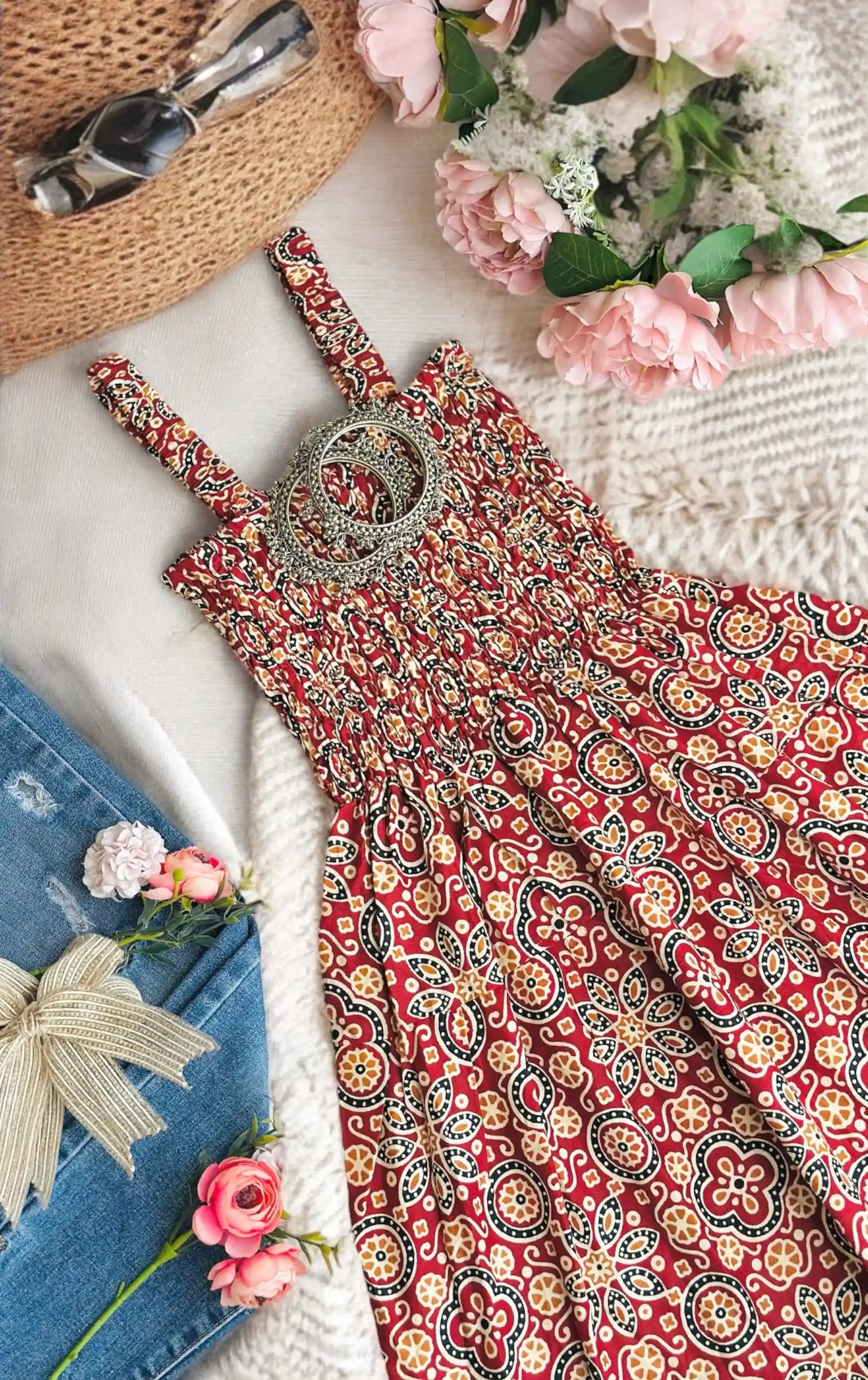 Maroon Kalamkari Cute Jaipuri Peplum
