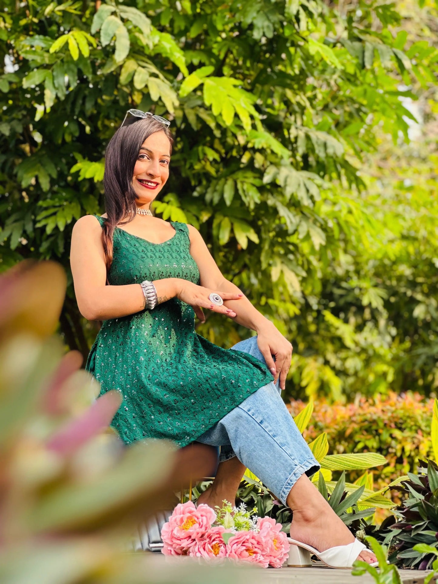 Zelen Green Sequence Gulnaz Kurta