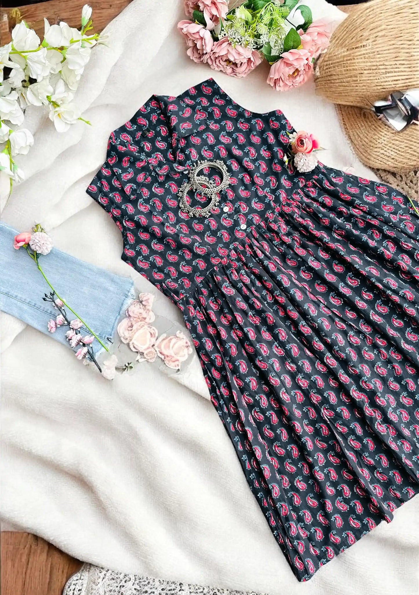 Cute Collar Hand Printed Twirl Dress - Passion for Fashion by Shivani