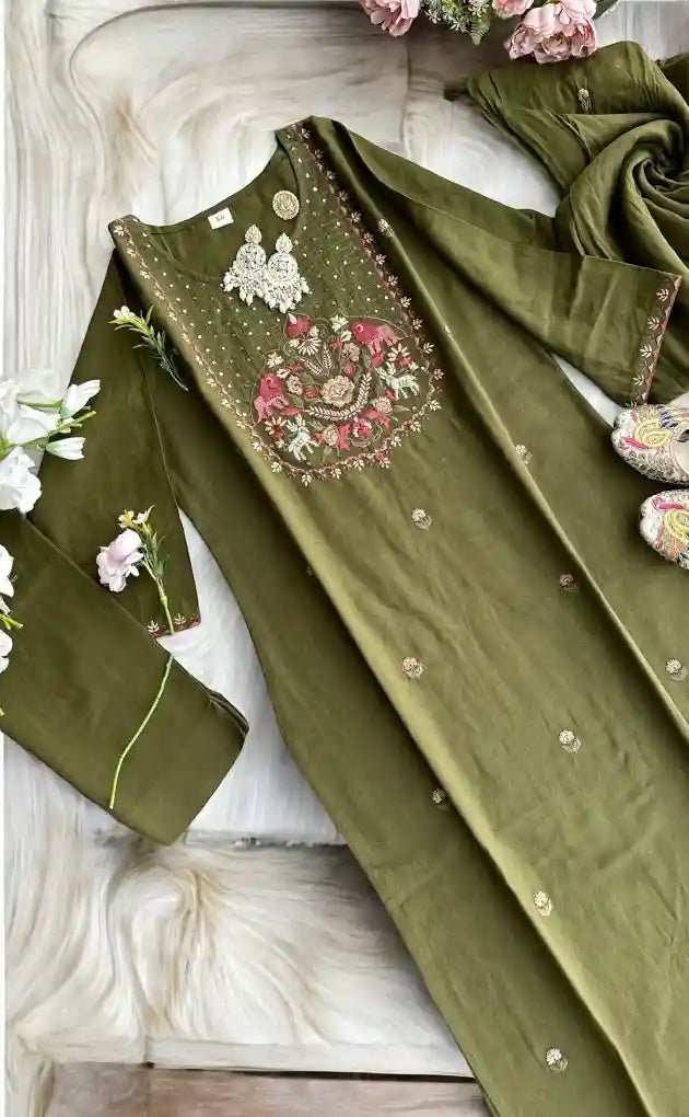 Embroidered Green Meher Suit - Passion for Fashion by Shivani