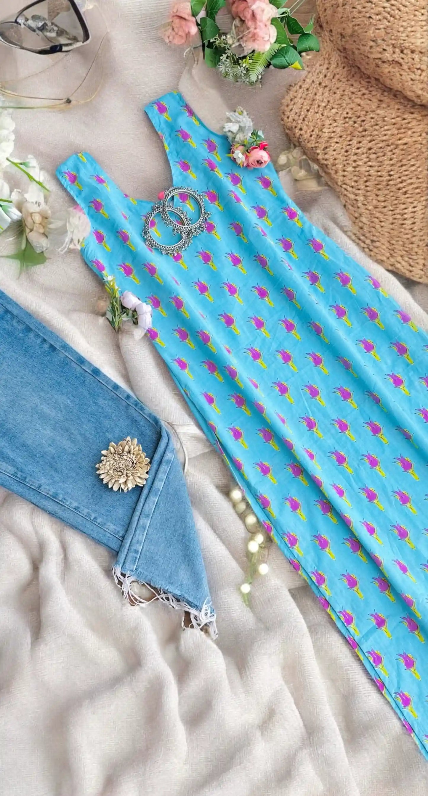 Blush Blue Jaipuri Mulmul Kurta