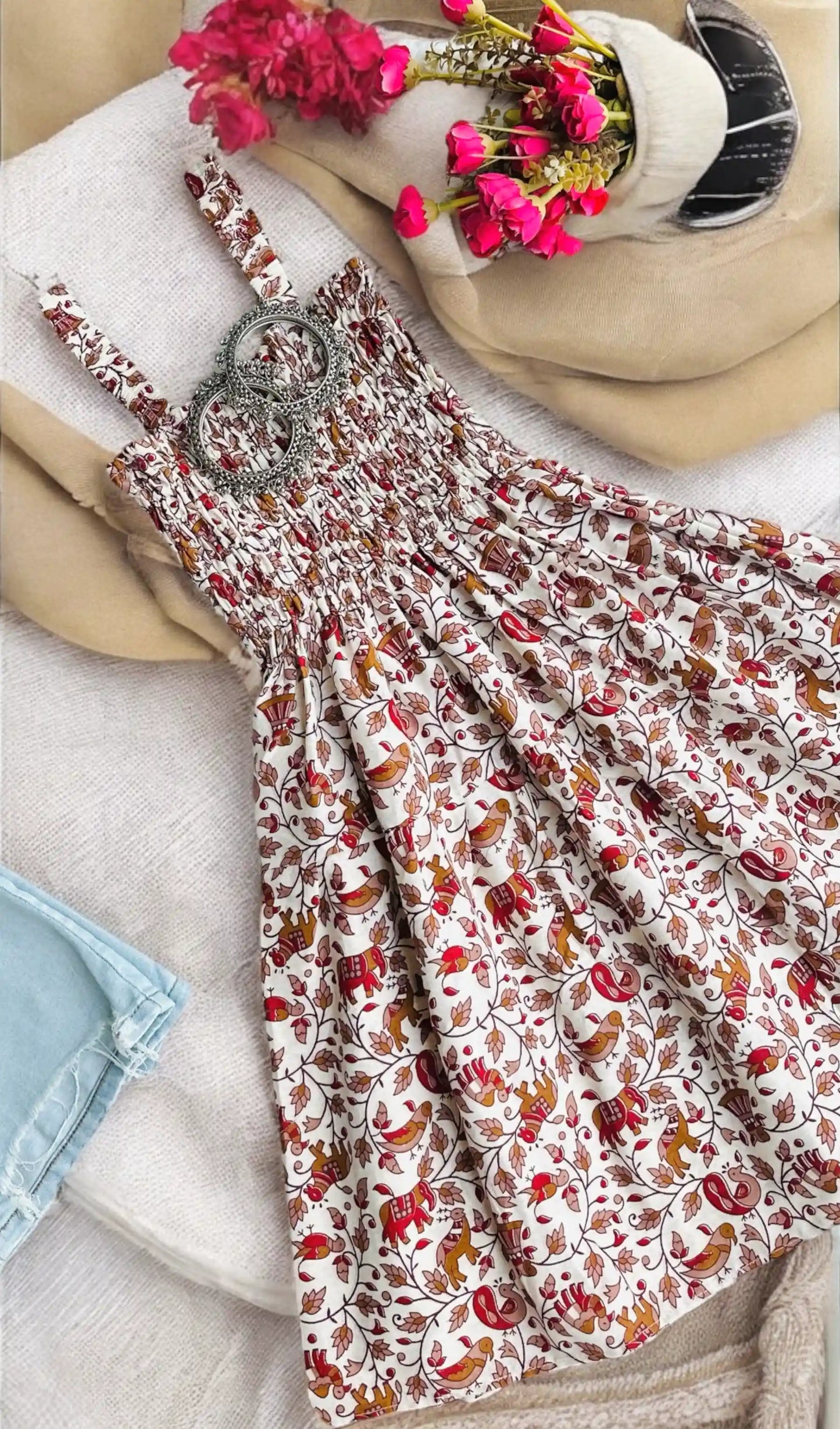 Cream Kalamkari Cute Jaipuri Peplum