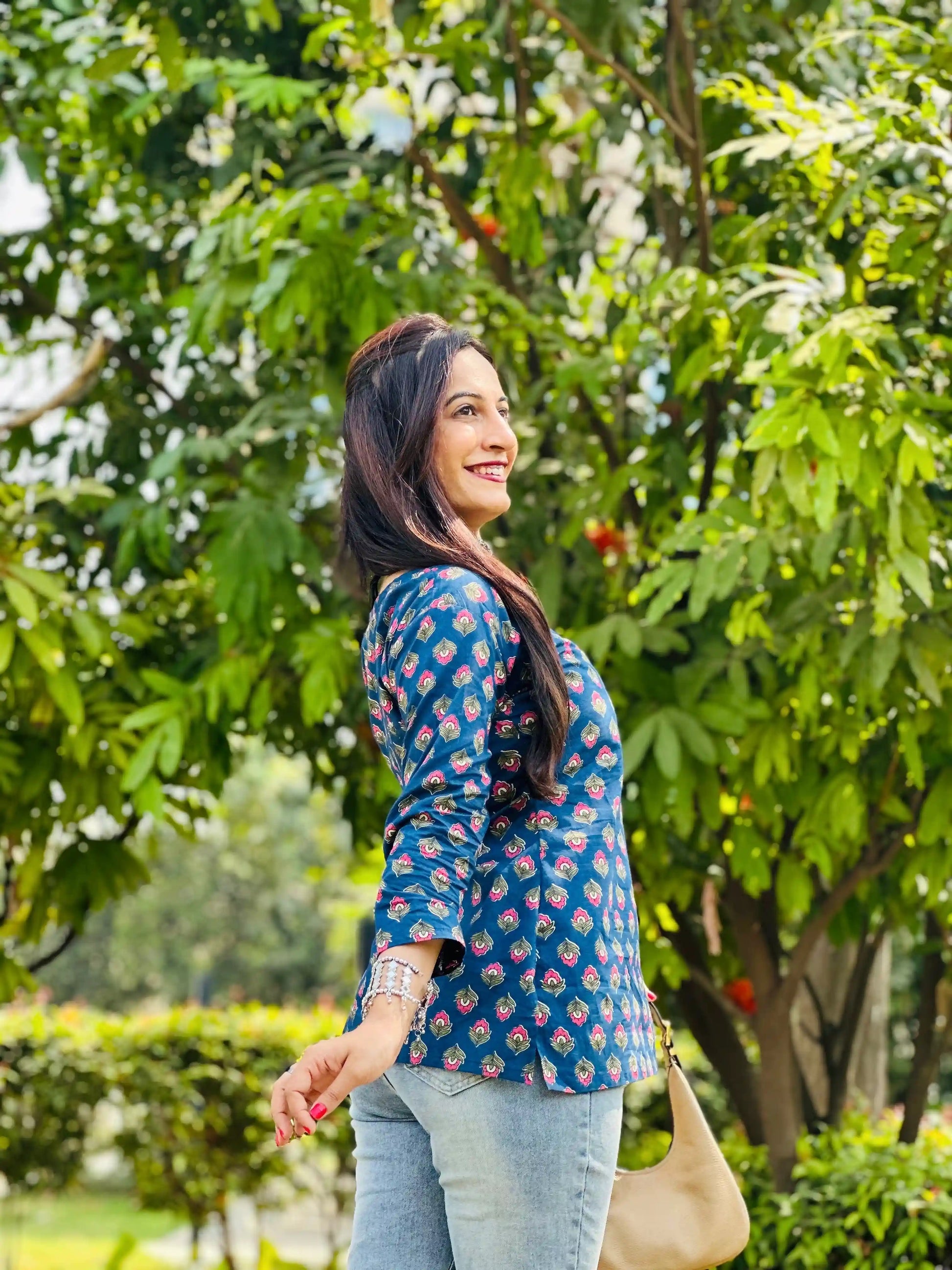 Gulabi Blue Hand Printed Kurta - Passion for Fashion by Shivani